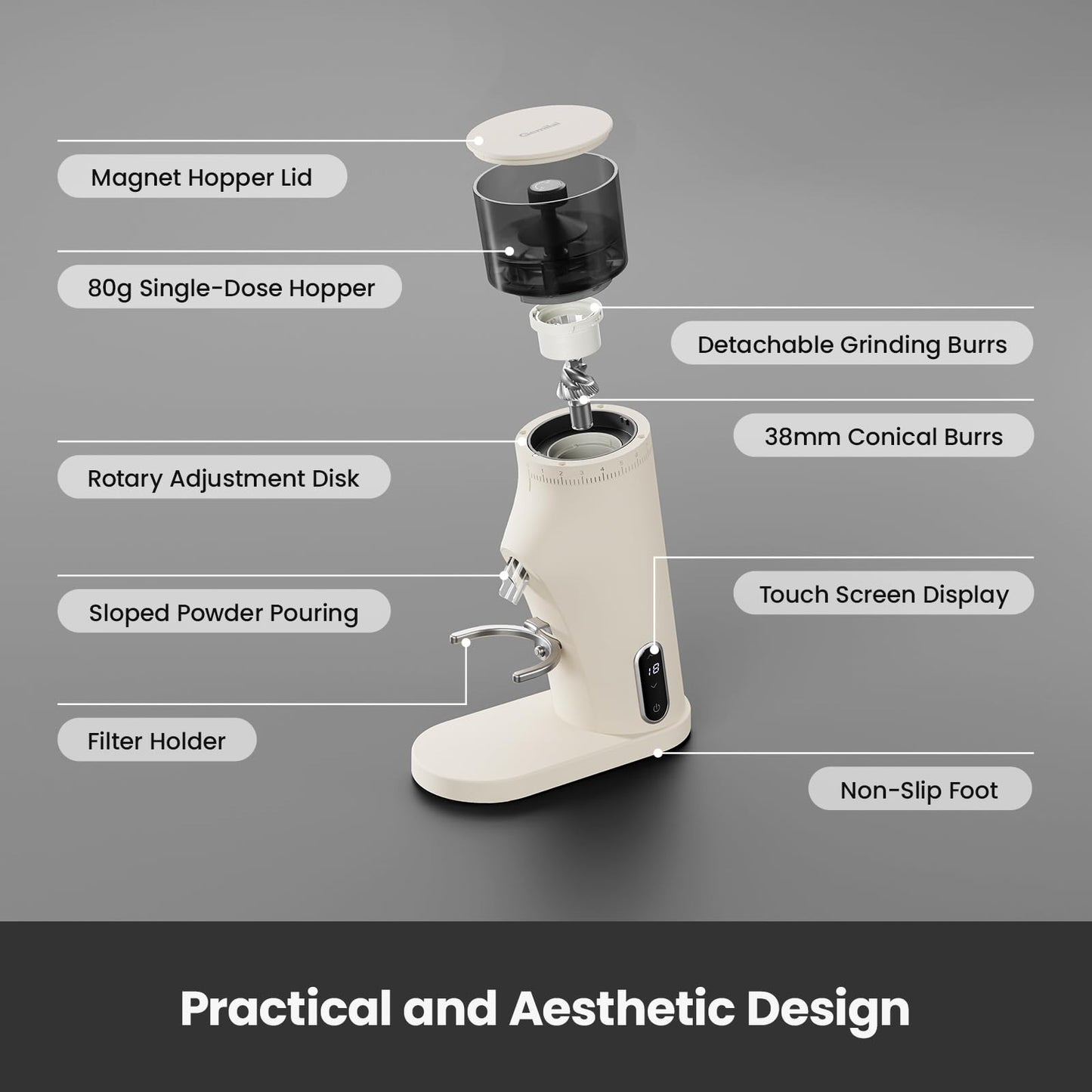 Gemilai G3006 White Espresso Machine & Burr Coffee Grinder & Digital Coffee Scales