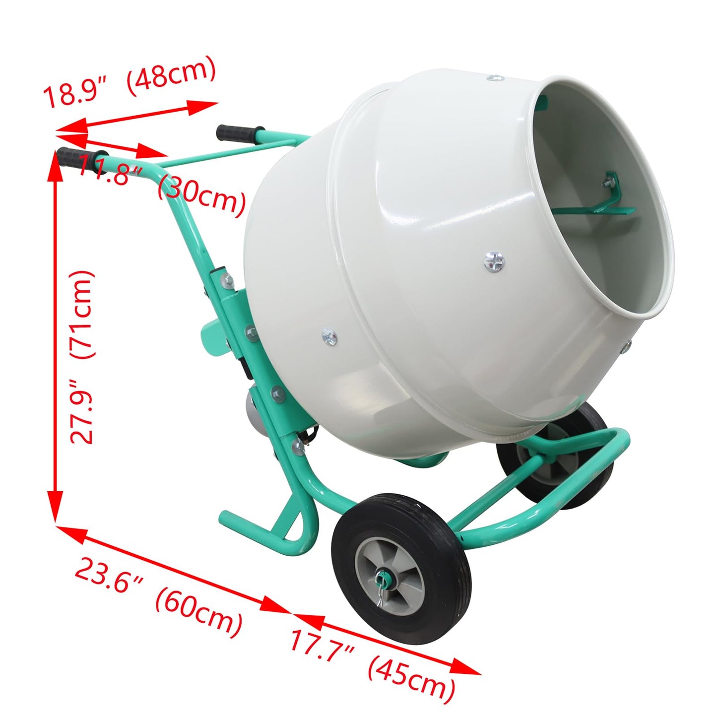 WYDDDARY 180L Hand Push Cement Mixer Concrete Mortar with Steel Drum for Mixing Cement Sand All Kinds of Dry Powder Mortar 110V