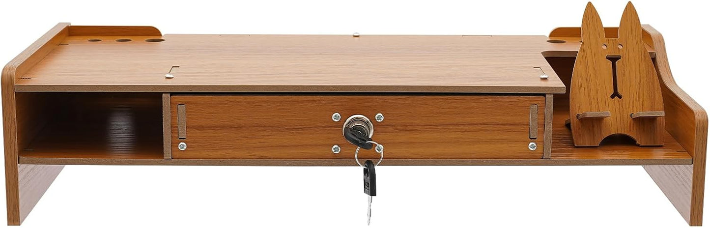QUSKLISU (03) Computer Monitor Stand, Computer Rack with Drawers, Two top Platforms Desk Organizer Monitor Stand