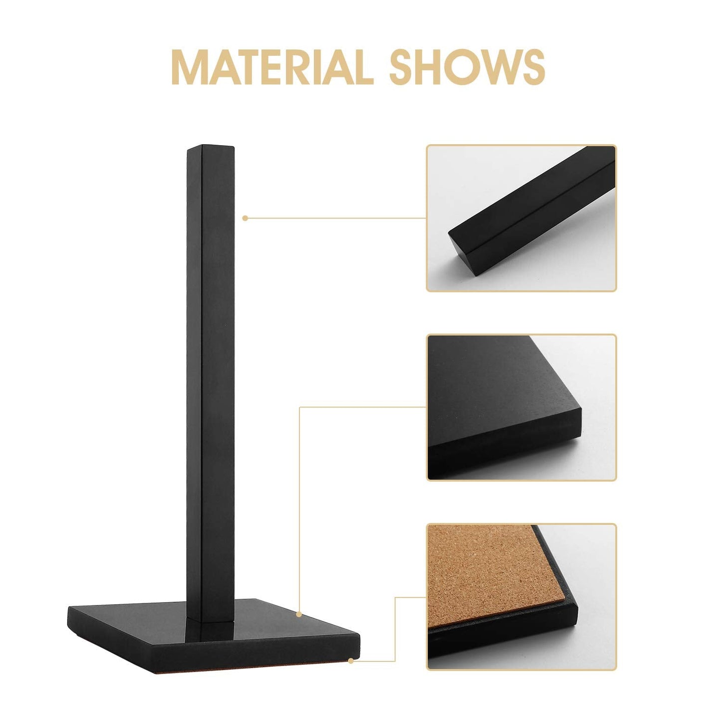 LUTAVOY Paper Towel Holder Kitchen Standing Paper Towel Roll Holder with Marble Base for Bathroom Kitchen Countertop(Matt Black,Black Base KZ50)