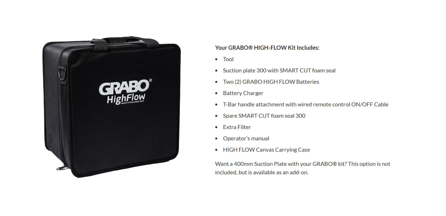 GRABO High-Flow Cordless Vacuum Lifter | 242 lbs Capacity | LED Pressure Display | Ergonomic Pistol Grip | SMART CUT Foam Seal | Lifts Porous Materials, Dry Cast Pavers | Pro Construction Tool