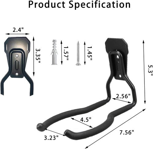 Juformin Weedeater Hanger - String Trimmer Rack for Garage Wall | 4 Durable Utility Hooks in Black