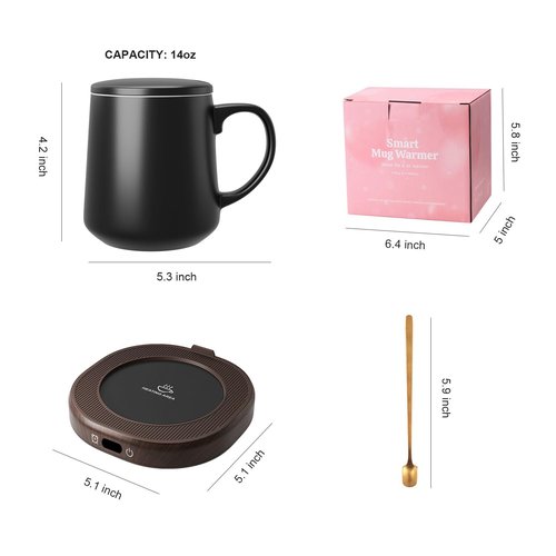 Coffee Mug Warmer & Mug Set for desk, Smart Auto Shut Off Electric Cup Warmer for Office & Home, 4-Temperature Setting Coffee Heating Mug Candle Heater Tea Beverage Warmer Plate for Men Women Birthday
