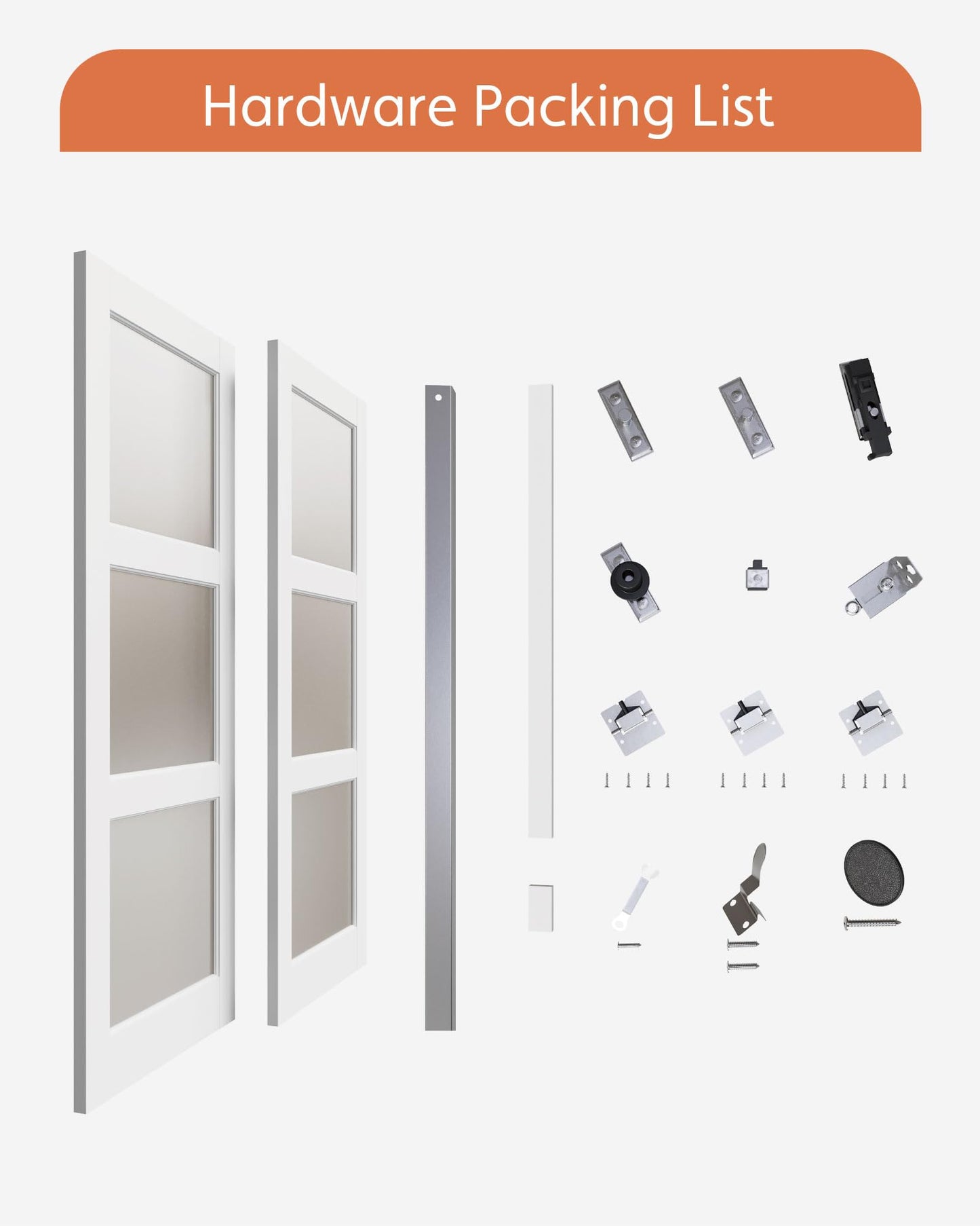 Bifold Closet Doors for 36"x 80" Opening, Tempered Frosted Glass Accordion Barn Door with Concealed Hardware Kit Included, Closet Door for Water-Proof PVC White Surface, Easy Install