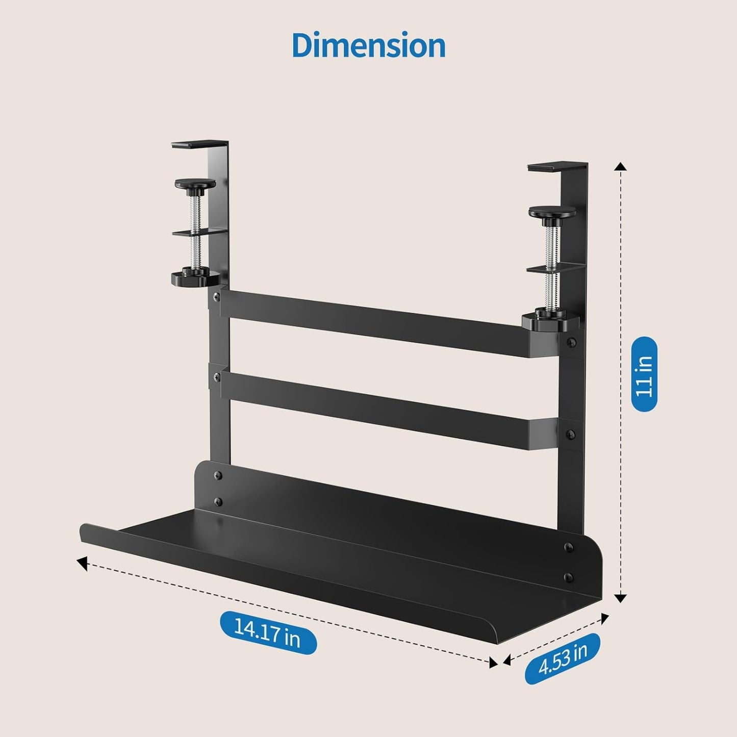 Yecaye Under Desk Cable Management Tray, No Drill Clamp Mount Metal Cable Management Tray with Desk Protection Pads