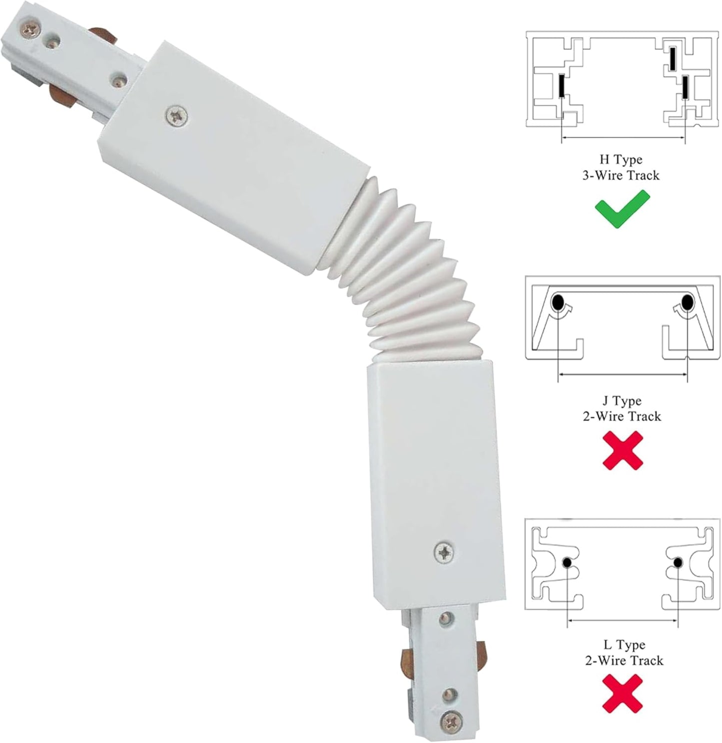 Skiennix H Type Track Lighting Connector - Flexible White 3-Wire Adjustable Accessory