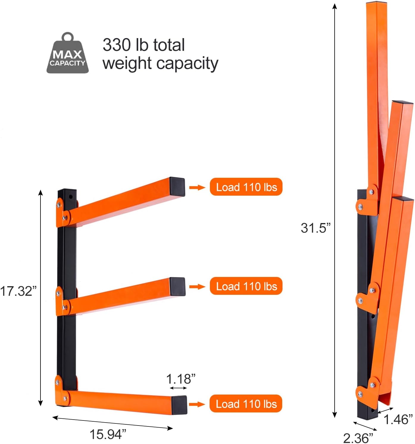 Ultrawall Wall Mount Wood Organizer - 3-Level Metal Rack for Indoor & Outdoor Storage | 4 Pack