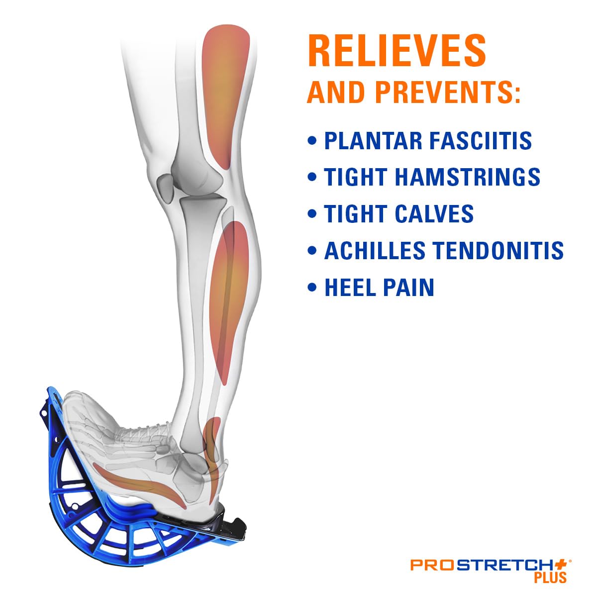 ProStretch Plus, Customizable/Adjustable Calf Stretcher and Foot Rocker for Plantar Fasciitis, Achilles Tendonitis, and Tight Calves