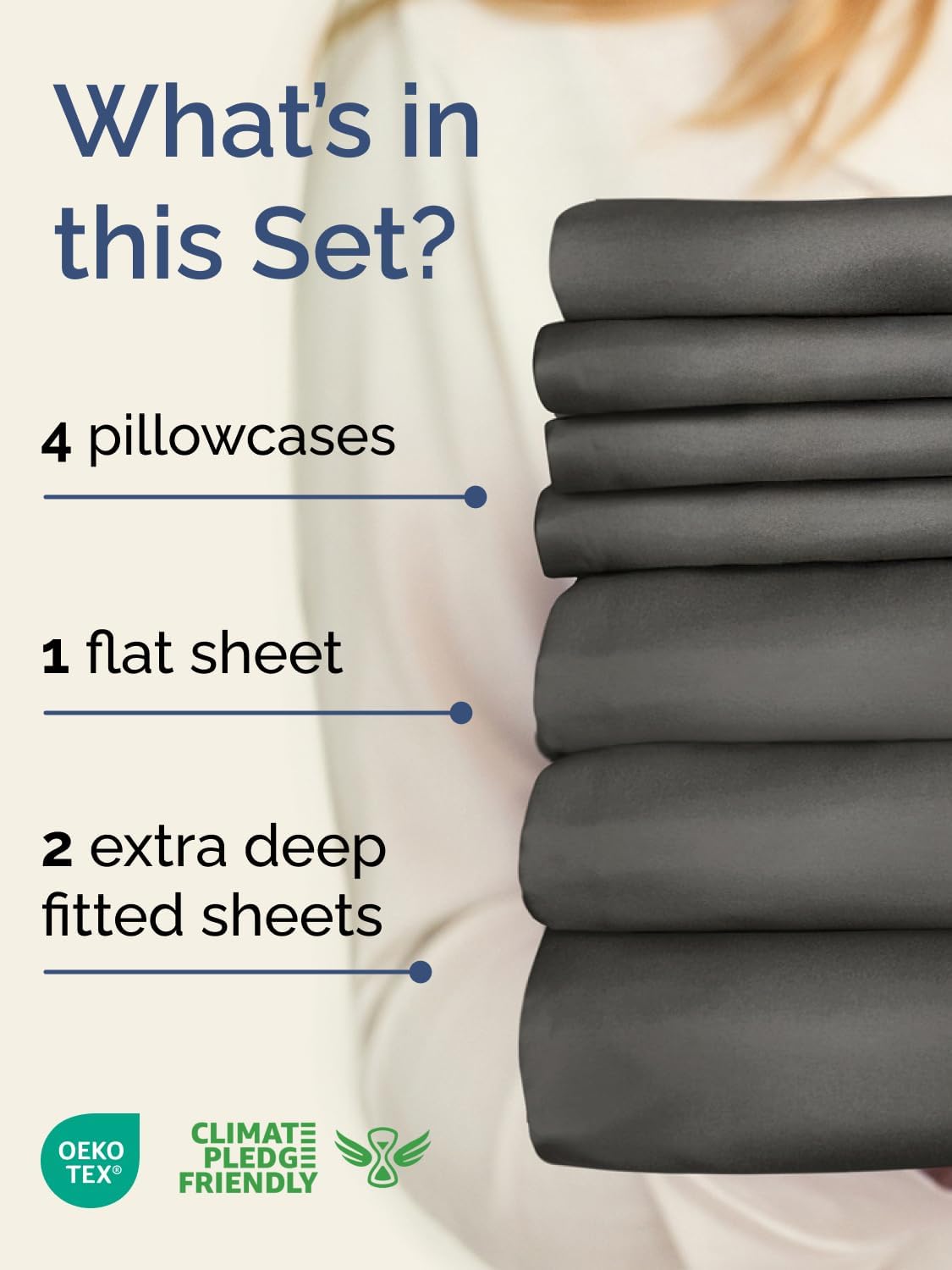 Skiennix Extra Deep Split King Sheet Set - 7 Piece Breathable Cooling Bedding - Soft Wrinkle-Free Charcoal