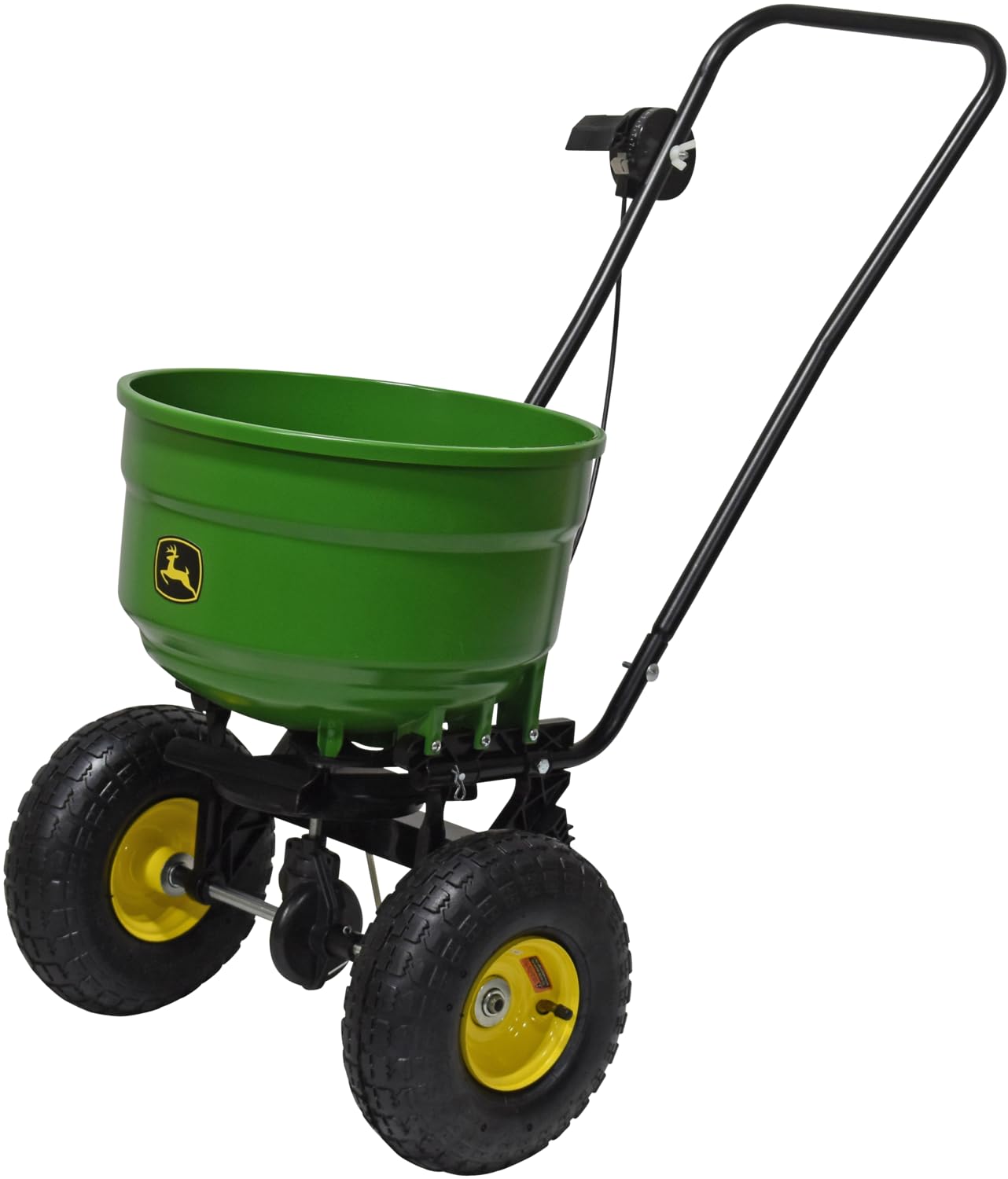 John Deere Push Broadcast Spreader for Seed, Fertilizer & Ice Melt, 60 lb Capacity Walk-Behind Lawn Spreader with Pneumatic Tires