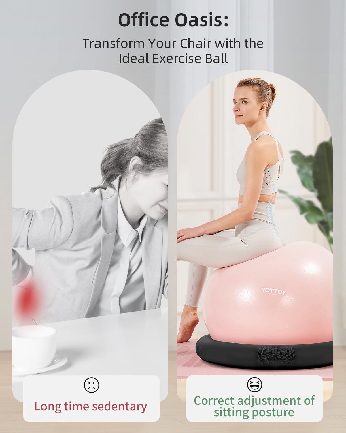 YOTTOY Balance Ball Chair,Exercise Ball Ring and Yoga Ball Chair for Office Use (Black)
