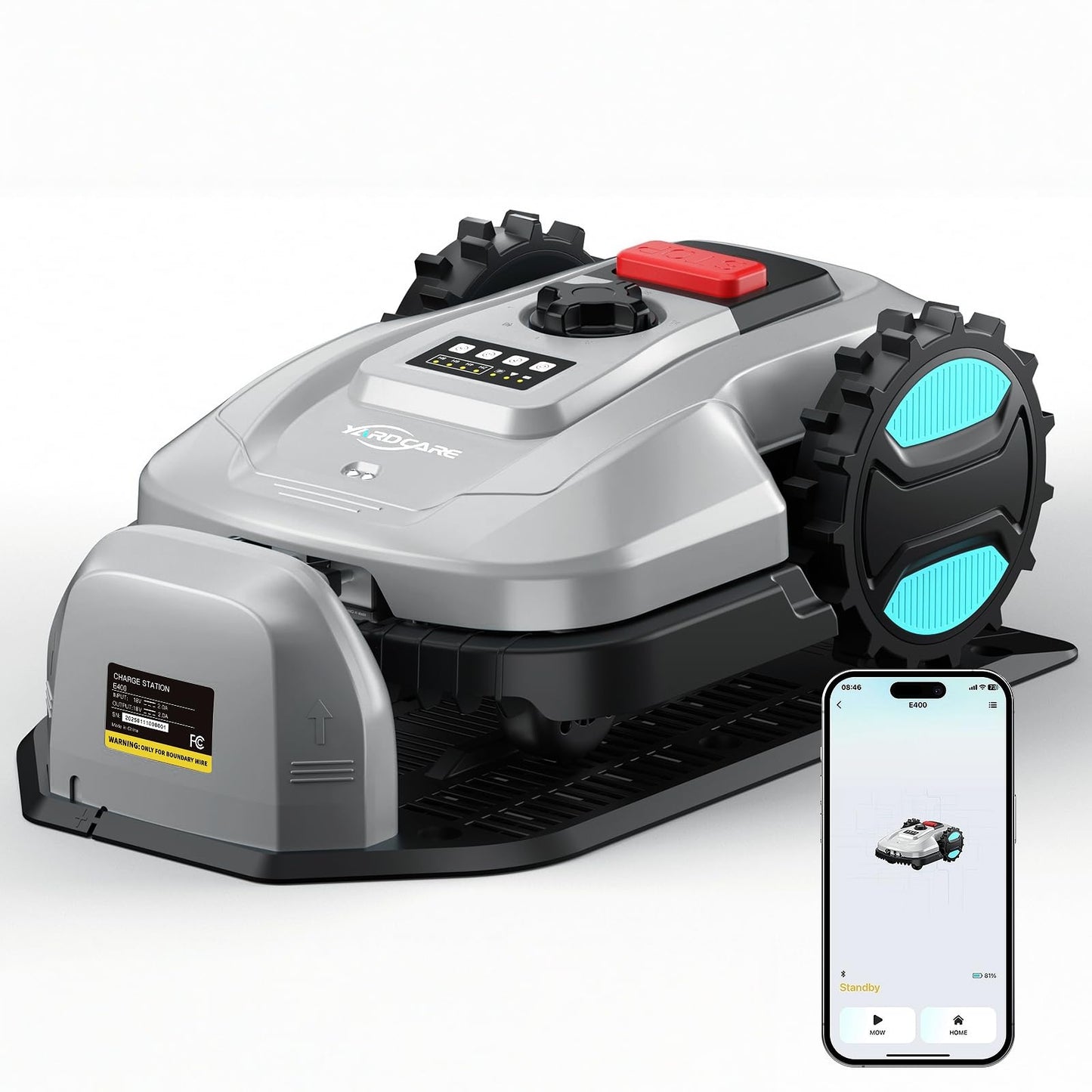 2026 New Robot Lawn Mower with App Control – Features Adjustable Cutting Height, Auto-Charging, Obstacle Detection and Brushless Motor for Lawns Up to 1/8 Acre, Gray