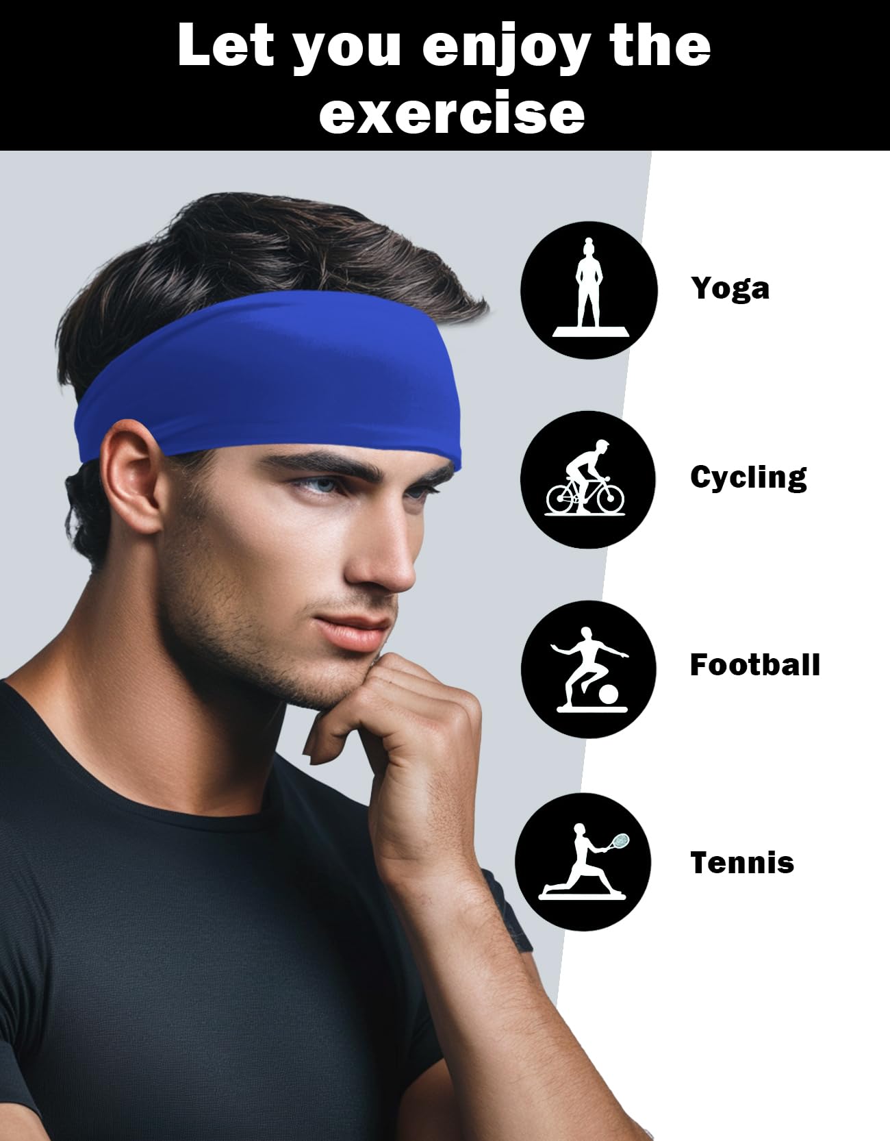 6 Pack Sport Headbands for Men & Women, Sweat Wicking Workout Sweatband, Royal Blue Hairband for Running, Cycling, Football, Yoga (Royal Blue 6 Pack)