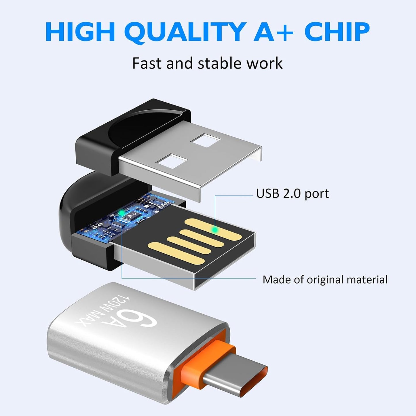 EASTBULL 16GB 5 Pack USB2.0 FAT32 16 5 Pack 1 Small Flash Drives Mini USB Drive with a USB-C Adapter, Mini Thumb Drive