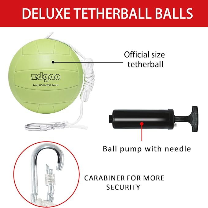 Portable Tetherball-Glow in The Dark Replacement Tether Ball with Carabiner, Ball Pump with Needle for Kids and Adults Outdoors Backyard Game