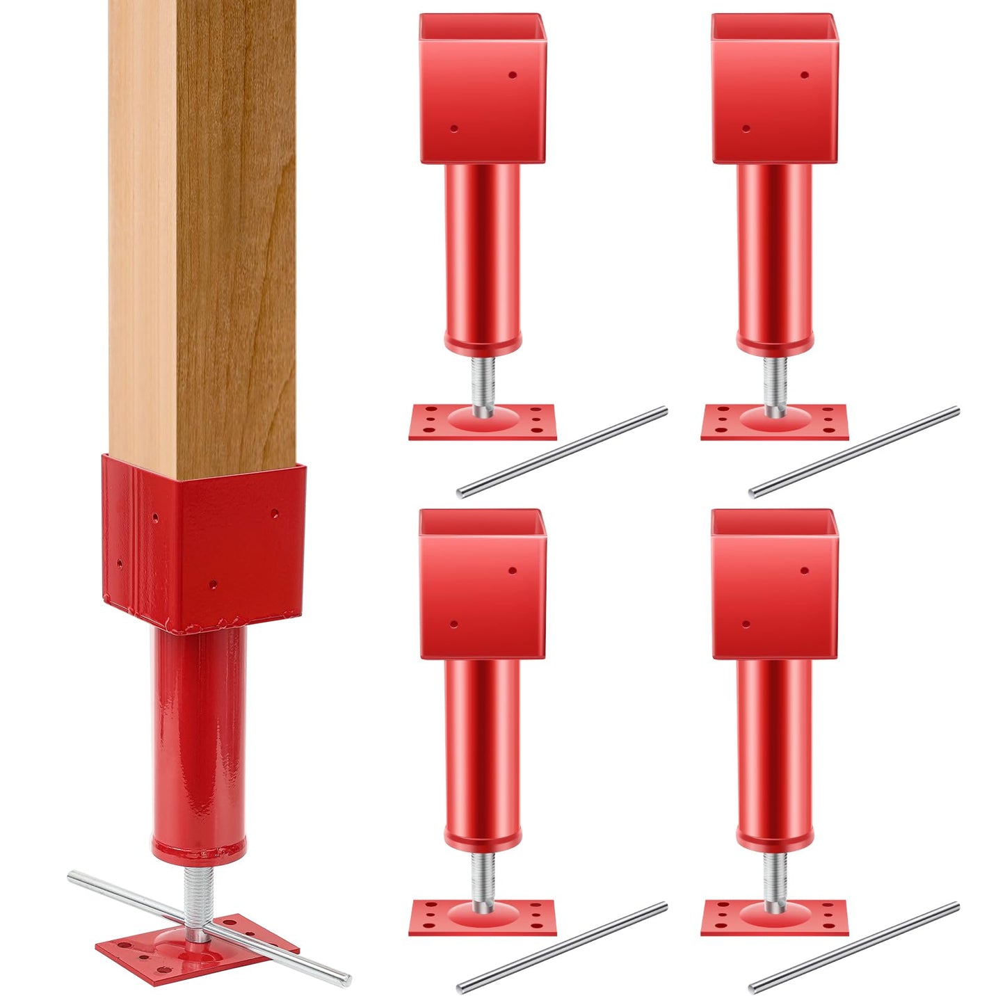 Lasnten 4 Pcs 4.5" X 4.5" Screw Jack Post 14.5" - 18.5" Height Range 24700 lbs Load Capacity Adjustable Temporary House Jacks for Leveling Flooring Basement Shore Beams Foundation Repair (Red)
