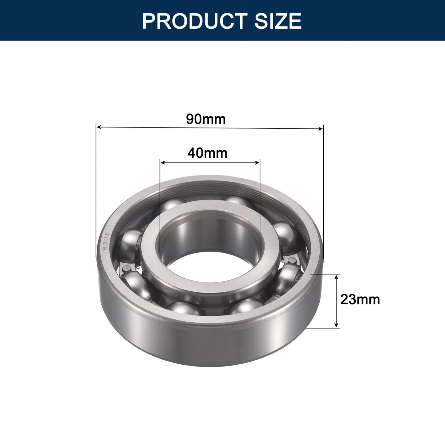 HiPicco 6308-OPEN Deep Groove Ball Bearings, I.D.=40mm, O.D.=90mm, Thickness=23mm Open Type Chrome Steel Ball Bearing Pre-Lubricated Chrome Steel Z2 Lever