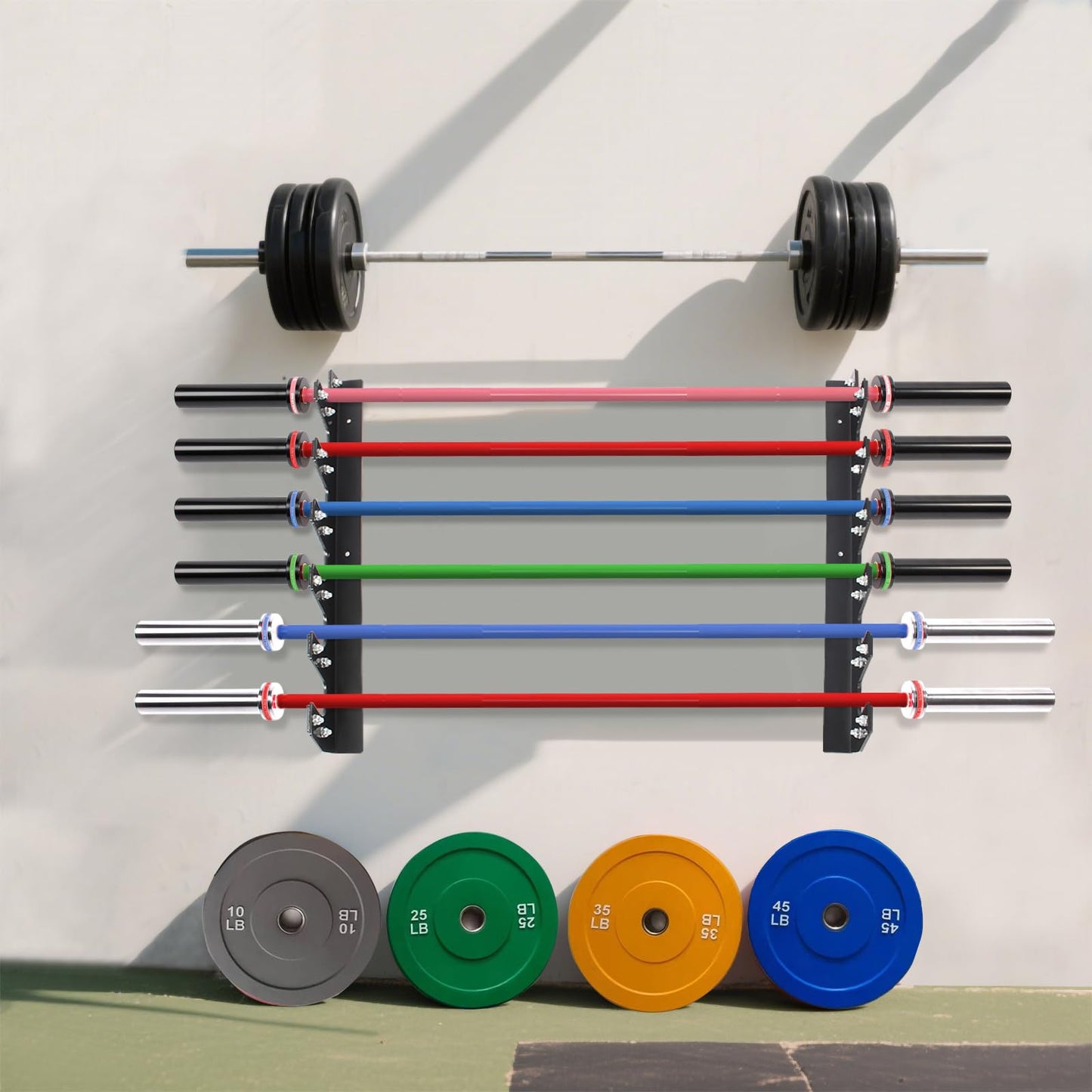 Wall Mounted Barbell Holder for 6 Bars – Heavy Duty 400LB Capacity Horizontal Storage Rack with Protective UHMW Liner | Easy Installation with Included Hardware | for Home Gym & Garage Organization