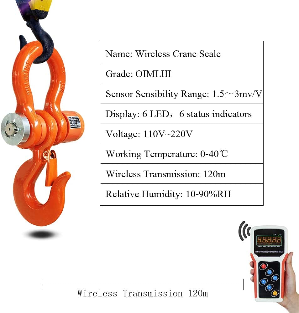 5T Wireless Crane Scale Heavy Duty Digital Hanging Scale 11000lb / 5000kg with Remote Control