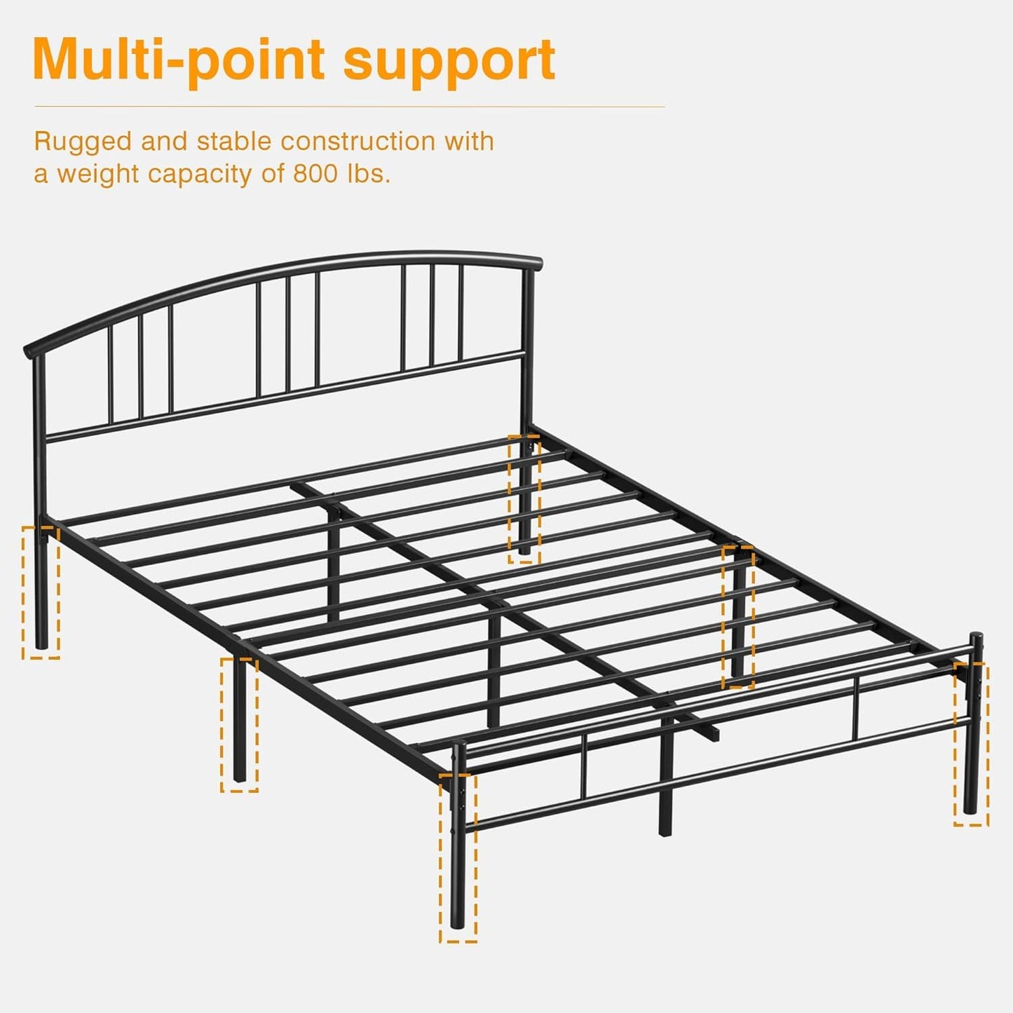 VECELO Queen Mattle Black Bed Frame with Headboard and Footboard, 14 Inch Metal Platform Mattress Foundation, Sturdy Premium Steel Slat/No Box Spring Needed