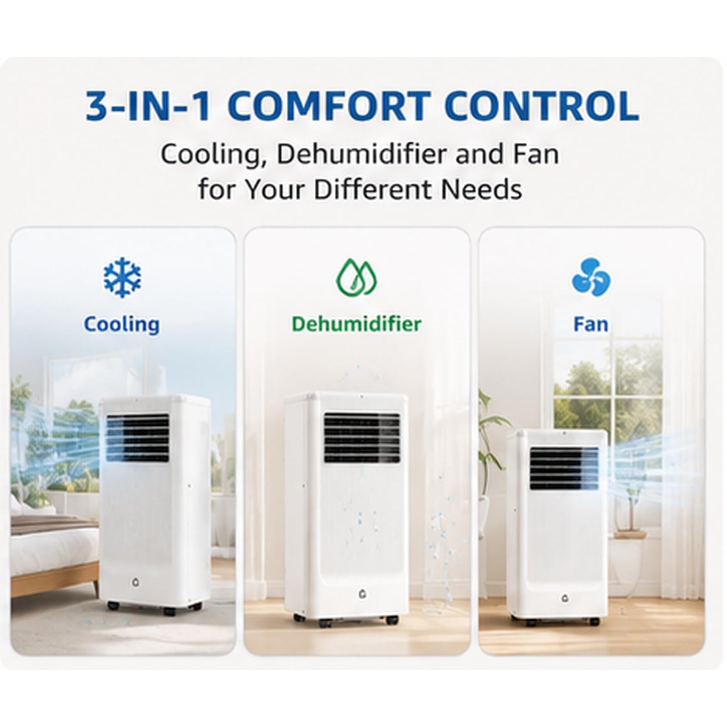 GarveeLife 8,000 BTU Portable Air Conditioner for Bedroom Office Dorm, Cools up to 350 Sq. Ft, 3-in-1 Compact AC Unit with Cooling Dehumidifier Fan Modes, Remote Control, Window Kit, Gray