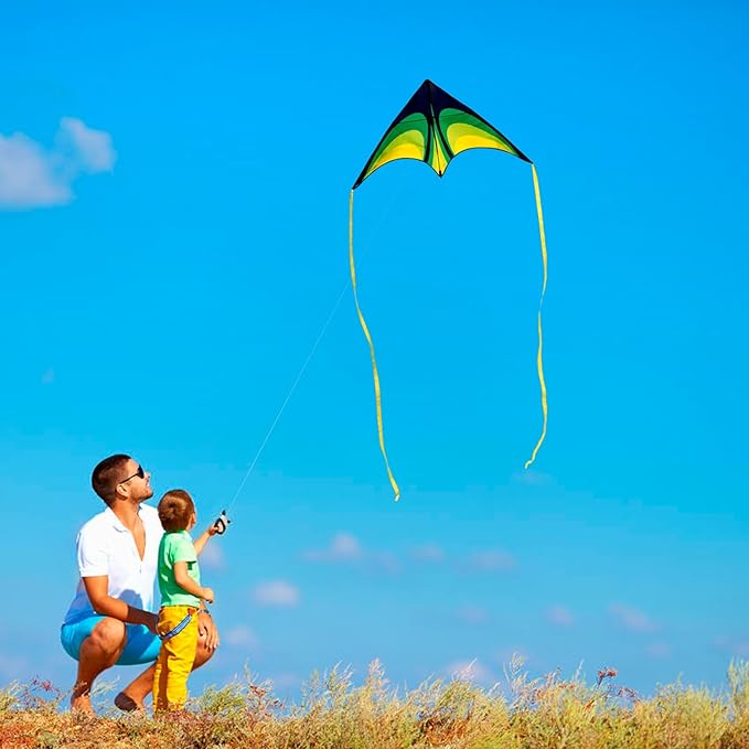 Delta Kite for Kids & Adults，Easy to Fly,Single Line Beach and Park Kite for Family Outdoor Games & Activities (Speed Triancle - Green)