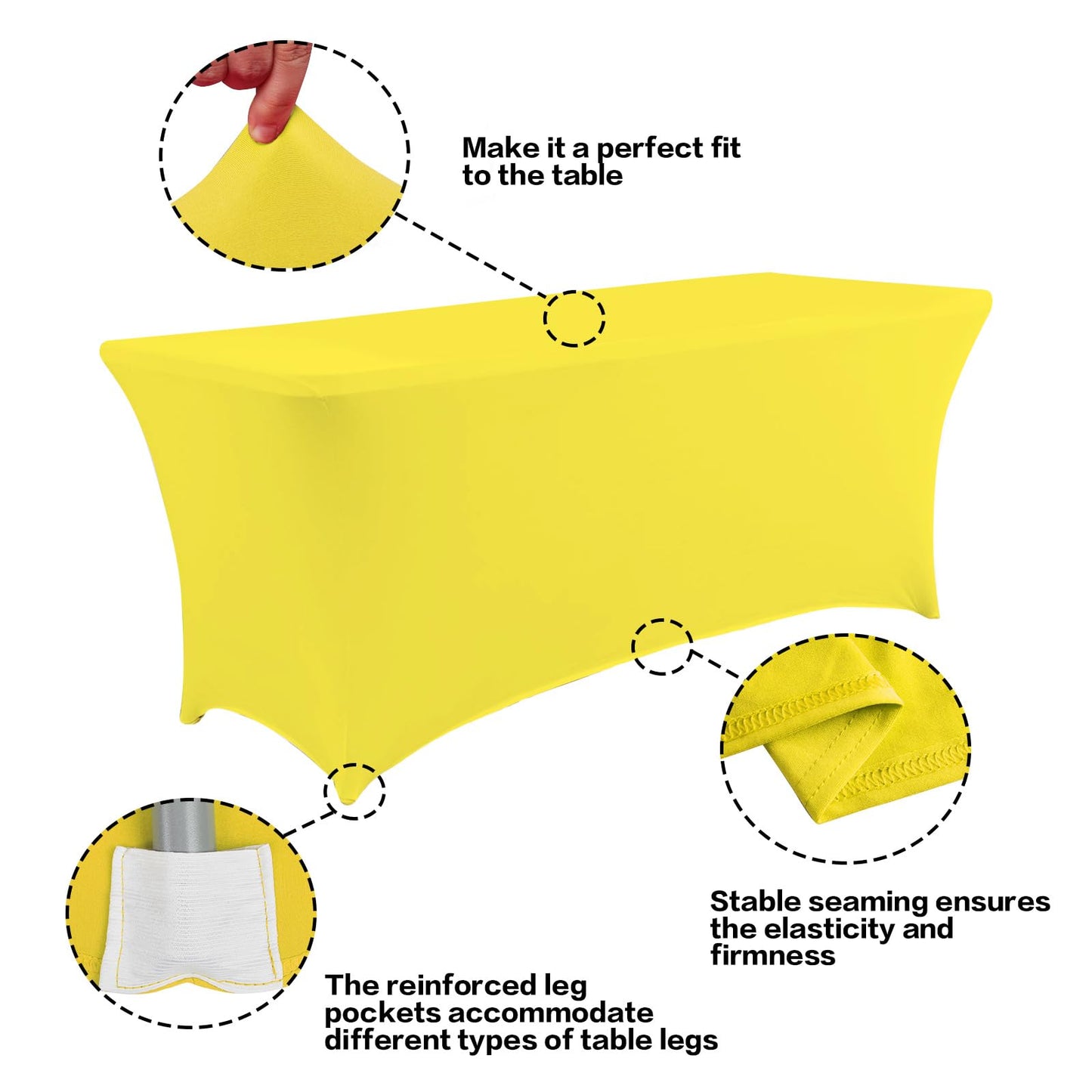 IVAPUPU 2 Pack 4FT Table Cloth for Rectangular Fitted Events Stretch Yellow Table Covers Washable Cover Spandex Tablecloth Protector for Party, Wedding, Cocktail, Banquet, Festival