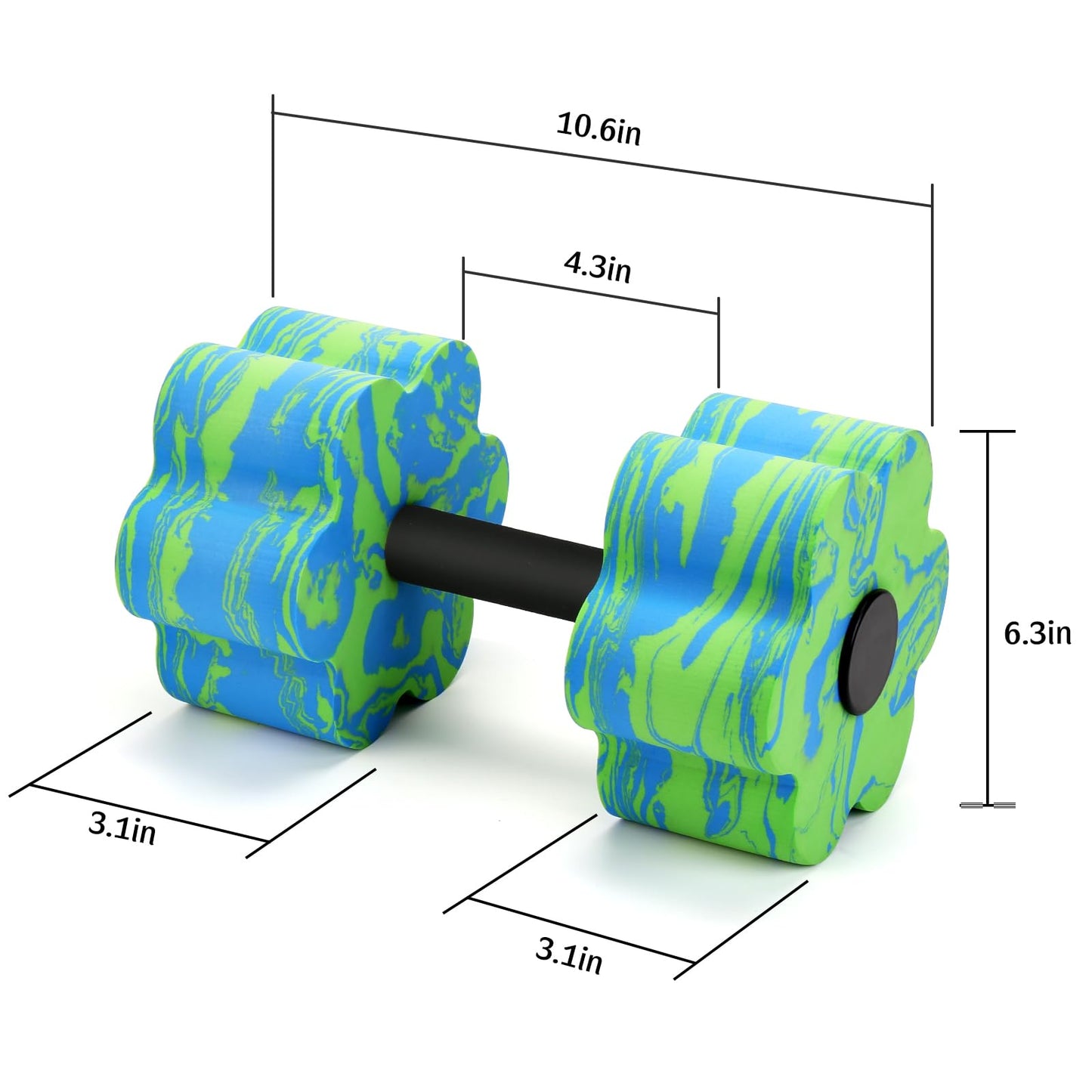 Camouflage Aquatic Dumbbells, Set of 2 Water Aerobic Exercise Foam Dumbbell Pool Resistance, Water Aqua Fitness Barbells Hand Bar Exercises Equipment for Weight Loss (Green)