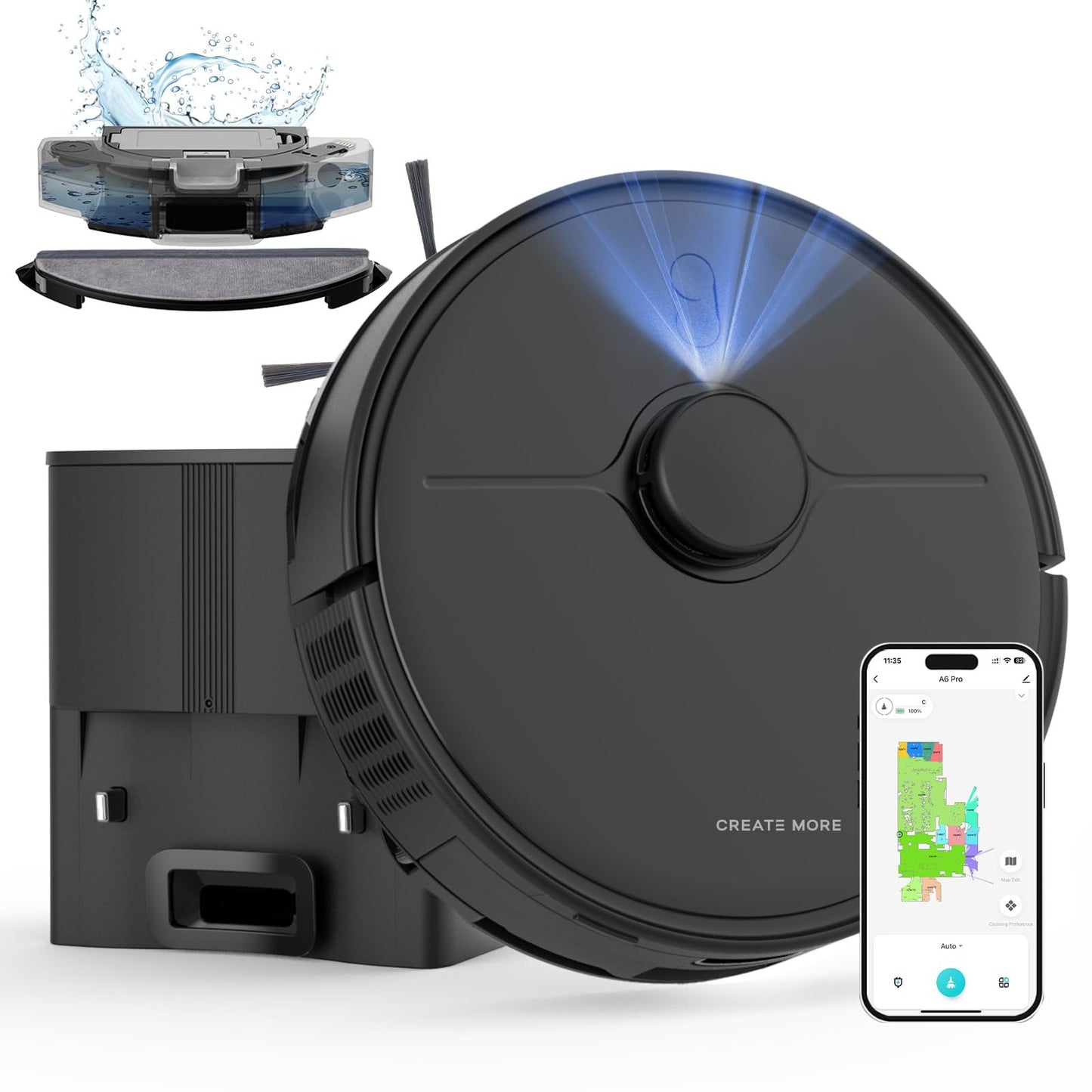 eitton Robot Vacuum and Mop Combo, 5000Pa Powerful Suction, Advanced Smart Mapping, Ideal for Pet Hair, Dust