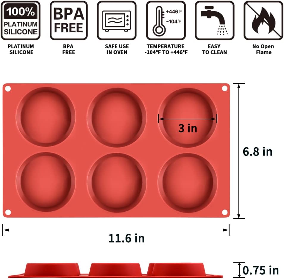 CAKETIME Silicone Egg Molds - 3" Round Muffin Top Pan for Whoopie Pies, Egg Bites & Tarts | 1 Pack