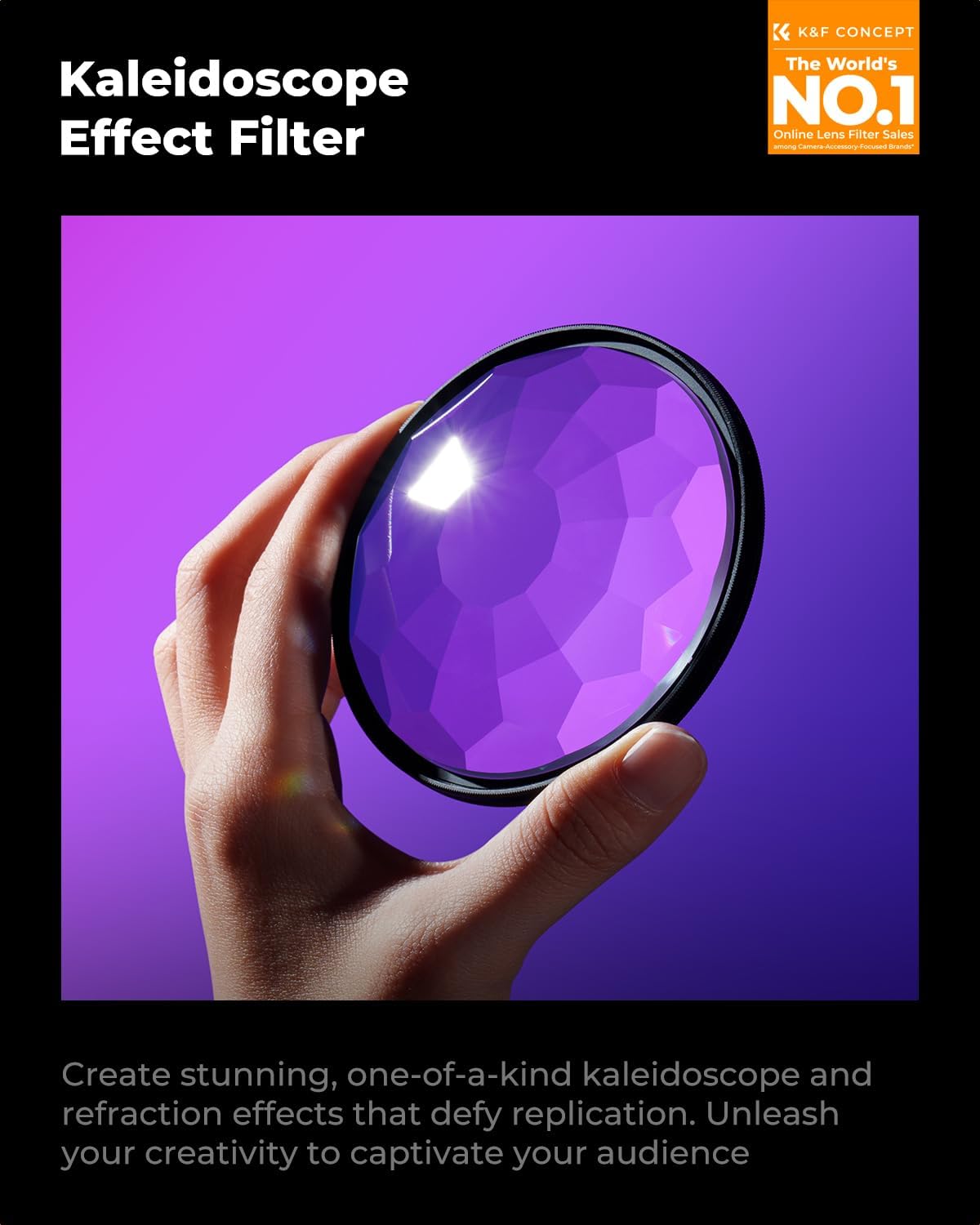 K&F CONCEPT 77mm Kaleidoscope Filter, Special Effects Filter Prism Crystal Glass with Multi Refraction Subjects