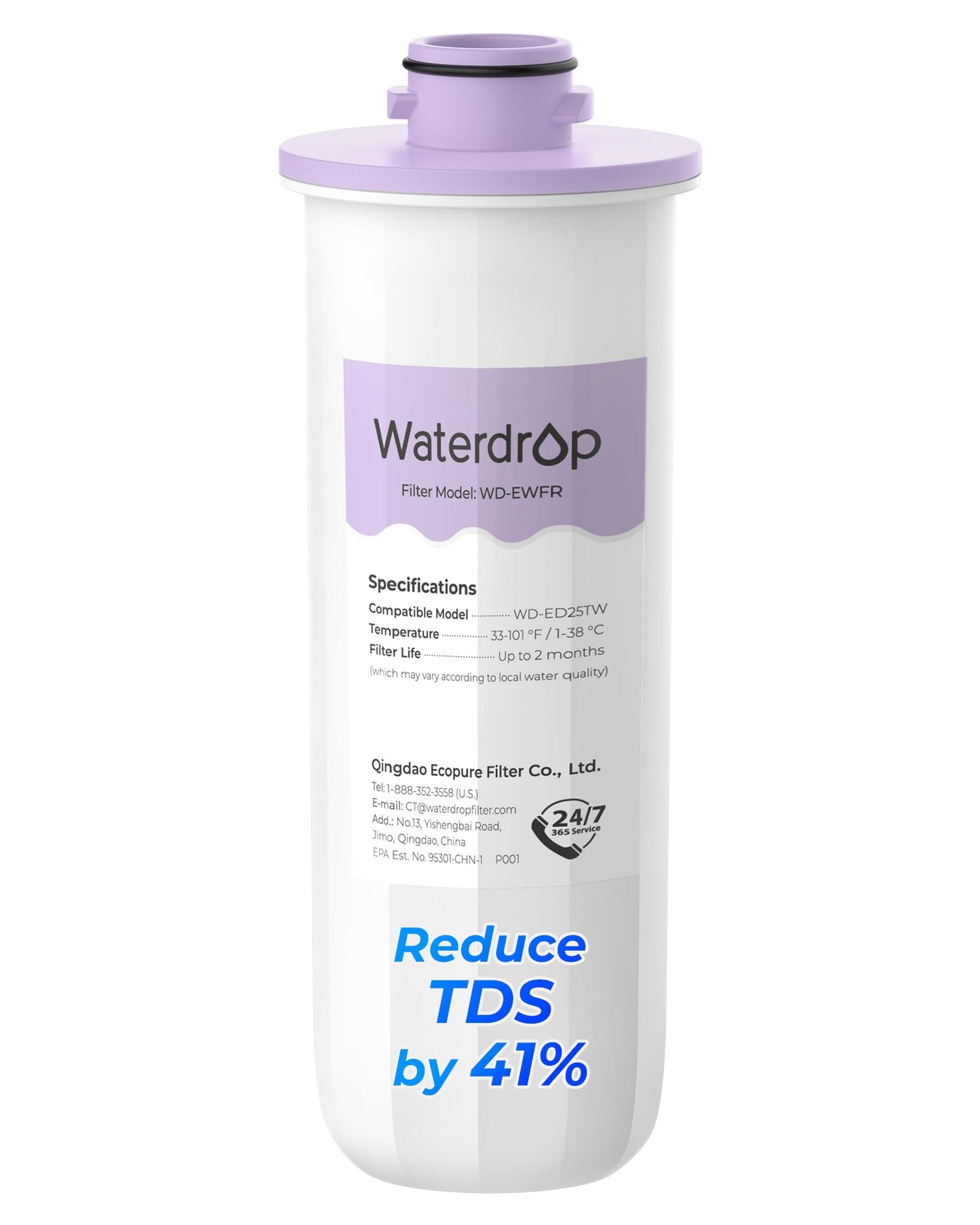 Waterdrop EWFR Water Filter Replacement for Waterdrop ED25TW TDS Reduction Rechargeable Electric Dispenser, Reduce TDS by 41%, Retains Key Minerals, Improve Flavor, 1 Pack
