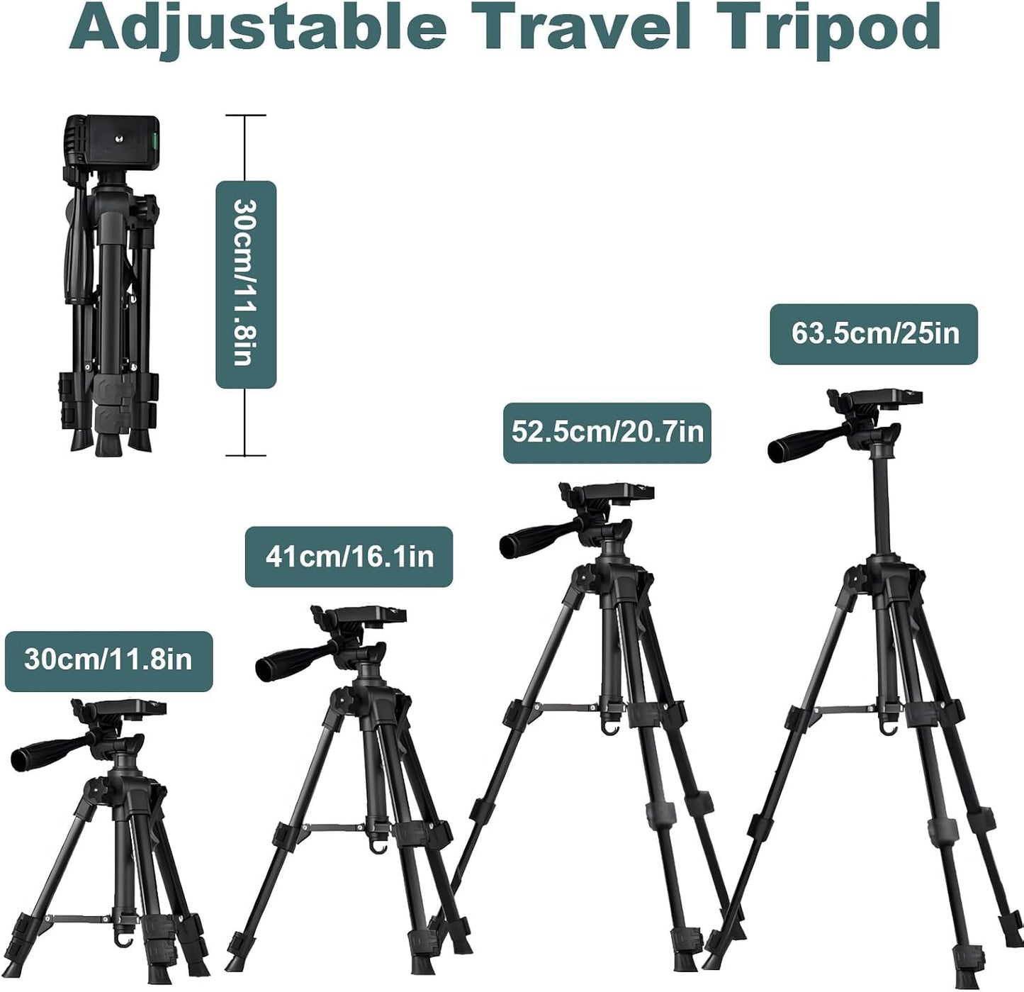 Dxxccoll 11"-25" 5 lbs 360 Small Tripod for Camera, Mini Tripod for Projector, Phone, DSLR, Laser Level, Portable
