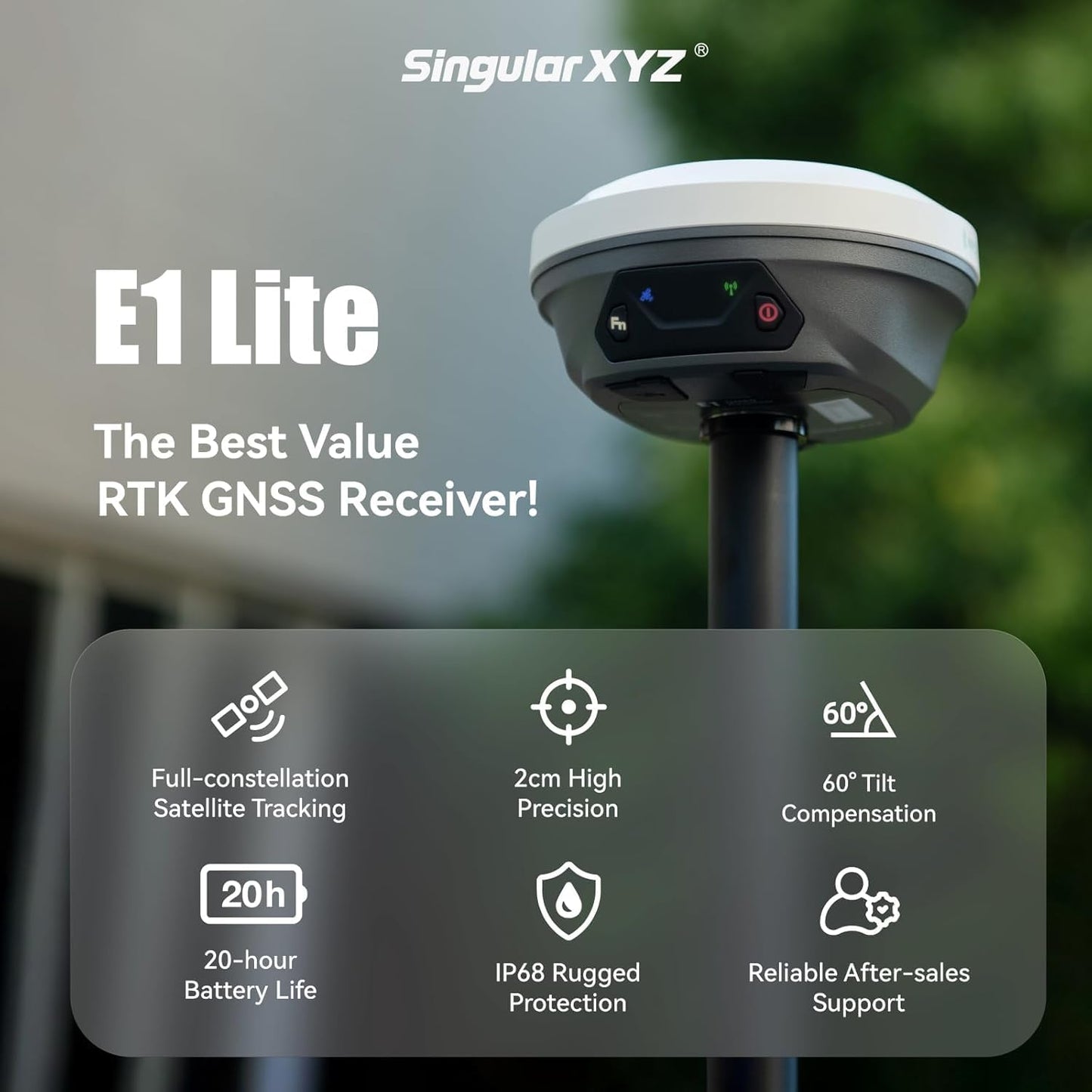 E1 Lite RTK Base Station, High Accuracy GNSS GPS Receiver for Surveying, Drone Mapping & RTK Rover, FCC Certified, Compatible with Third-Party GNSS RTK Receivers (Exclude Tripod)