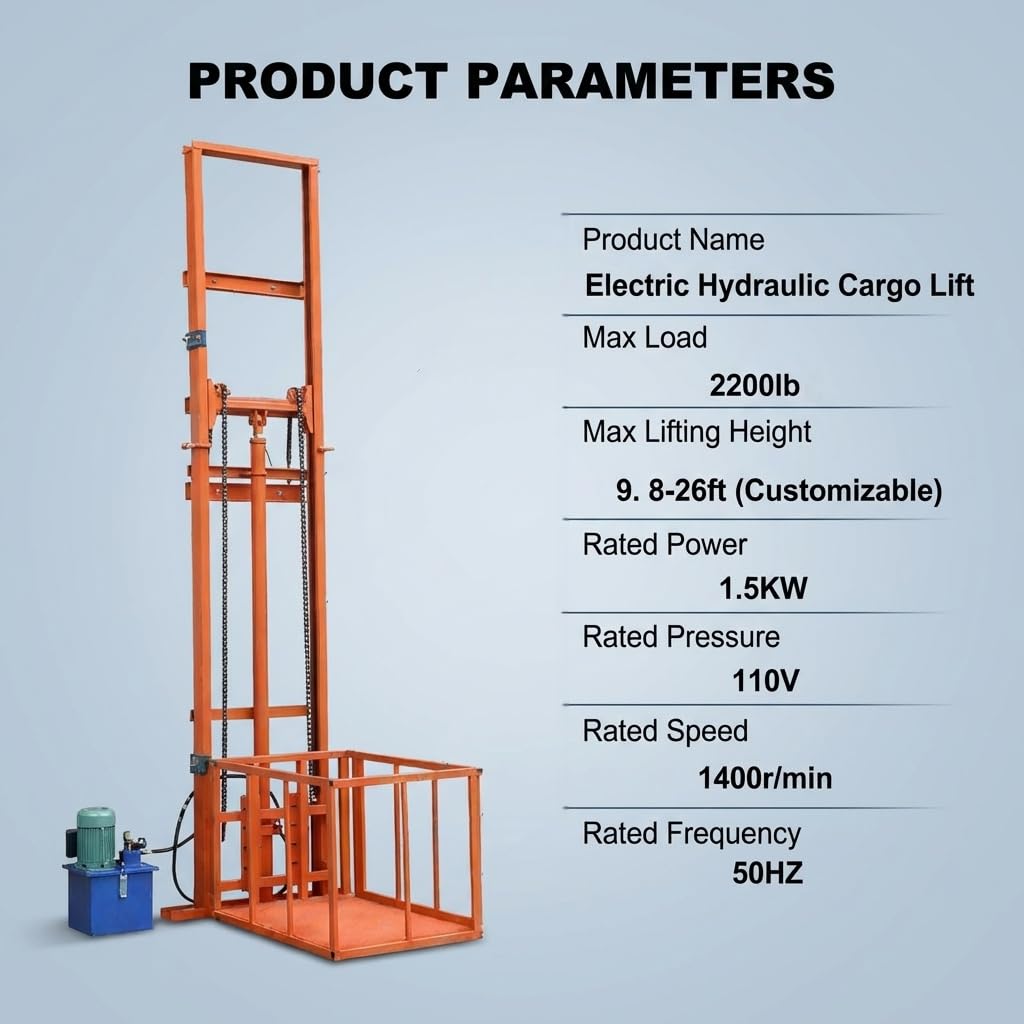 Home Elevator Lift System Dumbwaiter Elevator Home Factory Warehouse Wall Mounted Freight Elevator, 9.8 Ft Electric Hydraulic Lift Platform Table 2200lbs