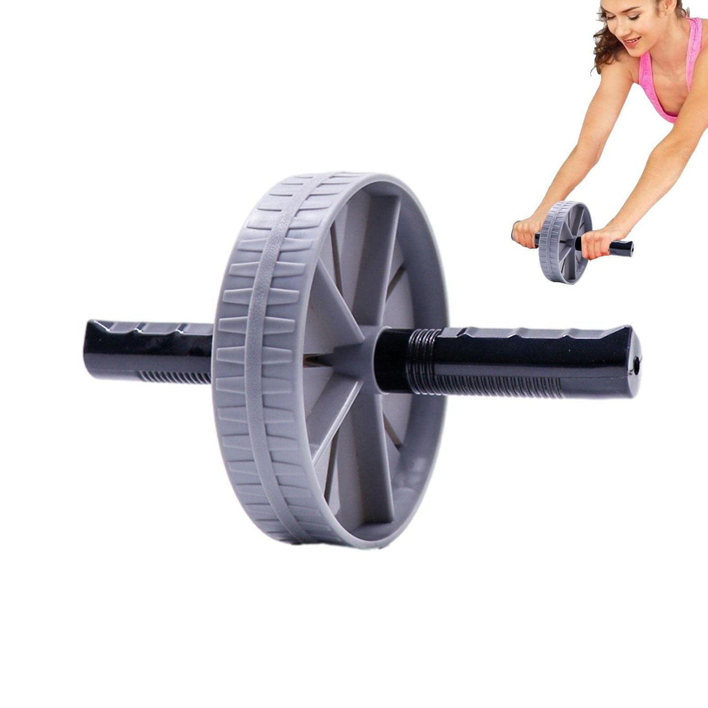 Ab Exercise Roller with Comfortable Handle, Training Workout Equipment for Gym Body Fitness & Strength, Achieve Toned Core Muscles, Gray