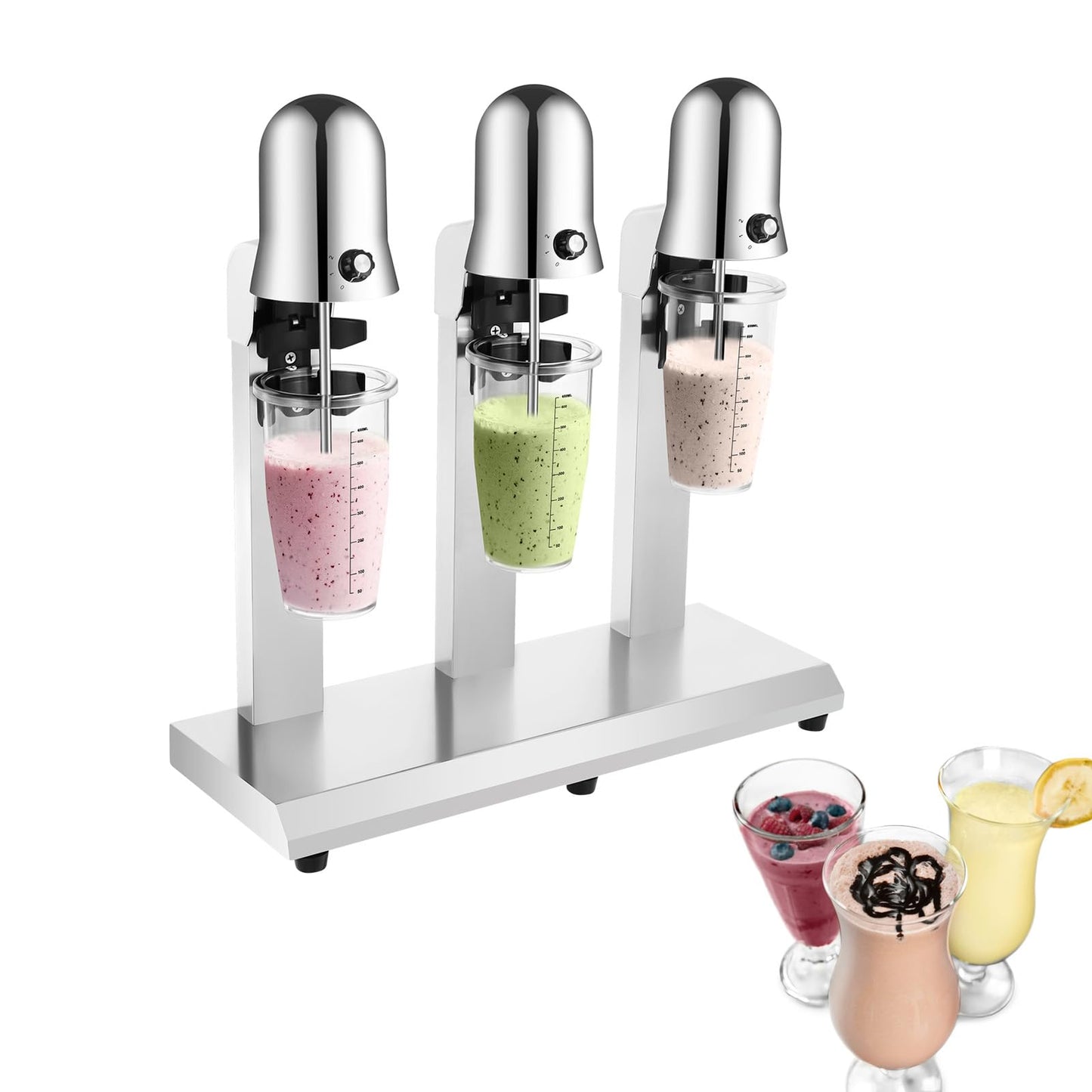 Electric Milkshake Maker Machine, 540W 2-Speed Triple Head Milk Shake Mixer Machine with 22oz Stainless Steel Mixing Cup, Commercial Milkshake Blender & Drink Mixer for Home or Business
