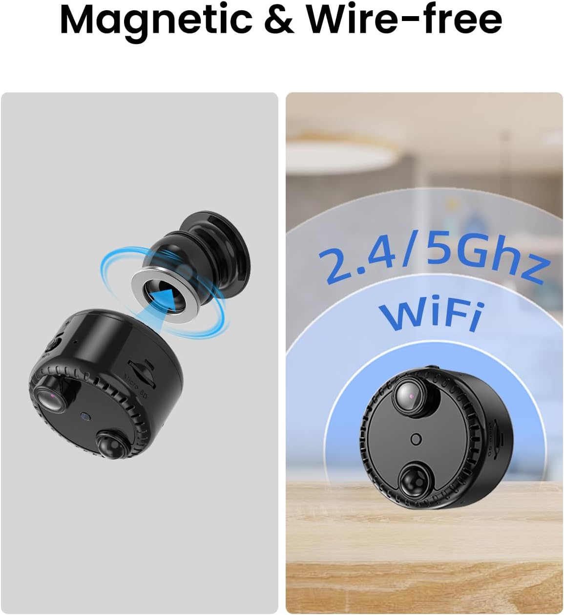 VIDCASTIVE 4K Mini WiFi Indoor Camera Wireless Nanny Cam with Night Vision, AI Motion Detection, Long Battery Life