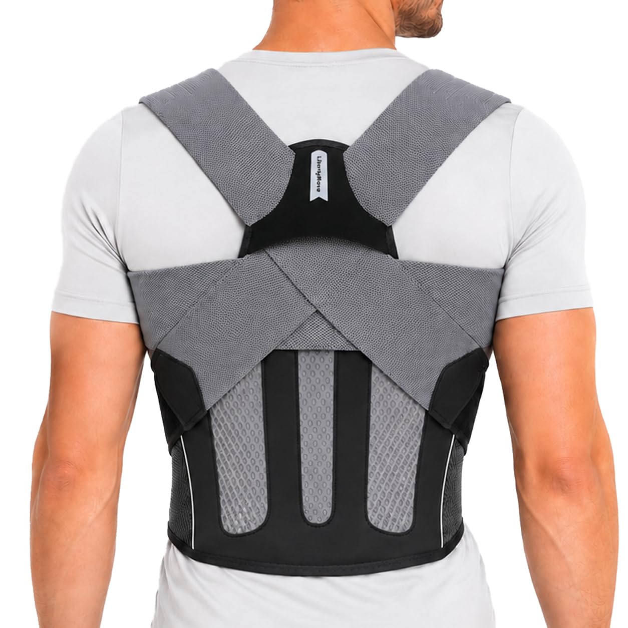 Posture Corrector for Men, Adjustable Upper Back Brace with Breathable Mesh Back, 4 Flexible Support Stays & Underarm Fit Adjustment, Back Straightener Helps Reduce Slouching Strain for Desk Work, Sitting, Reading & Posture Training
