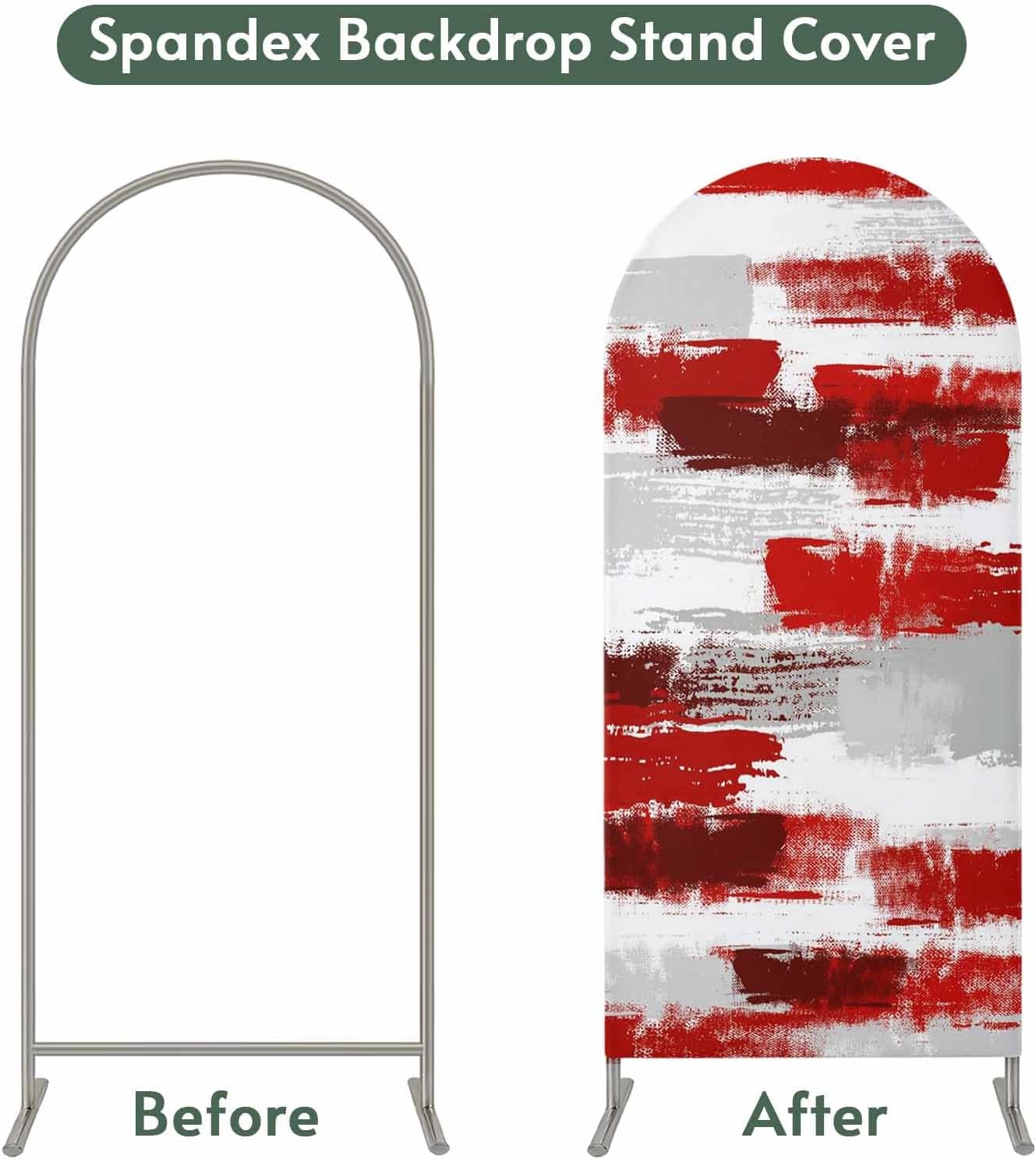 Jnbasdffb 7.2 Red Abstract Wedding Arch Cover, Stretchy Spandex Arch Backdrop Stand Covers FT, Grey Modern Mottled Art