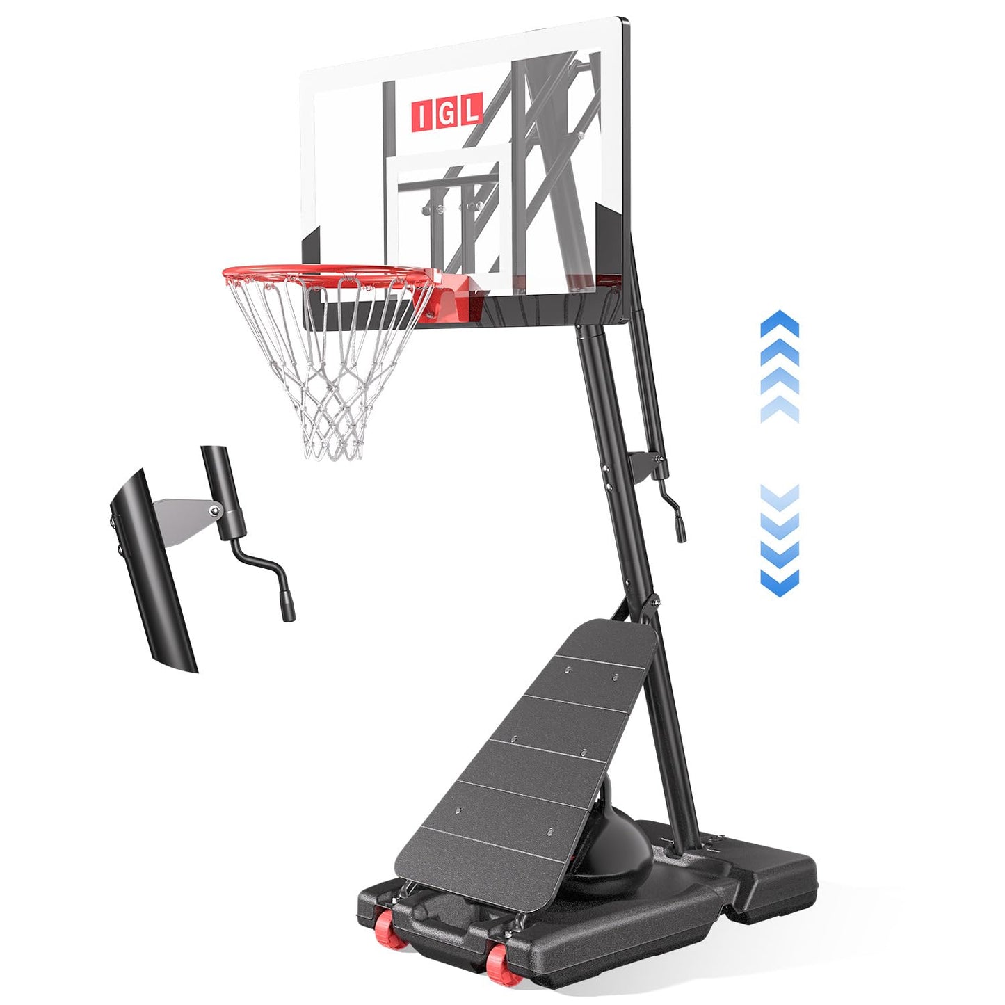 IGL Portable Basketball Hoop 10ft Adjustable, Sturdy Outdoor Basketball Goal System with 40" Shatterproof Backboard & Large Base, Rolls Easily for Kids, Teens & Adults, Backyard Driveway
