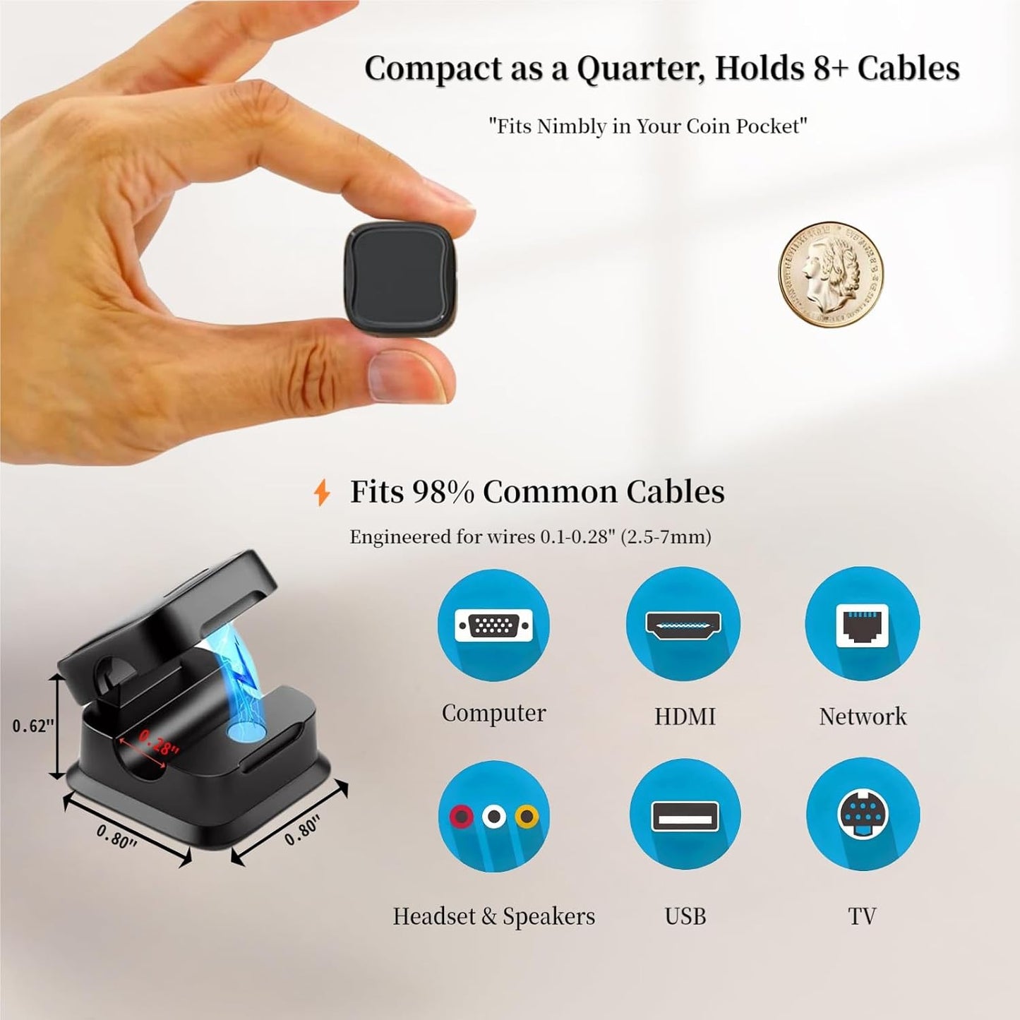 M-Xeotei 12 Pack 2-in-1, Cable Management Clips, Magnetic and Adhesive,Cable Holder, Multi-Surface Cord Organizer