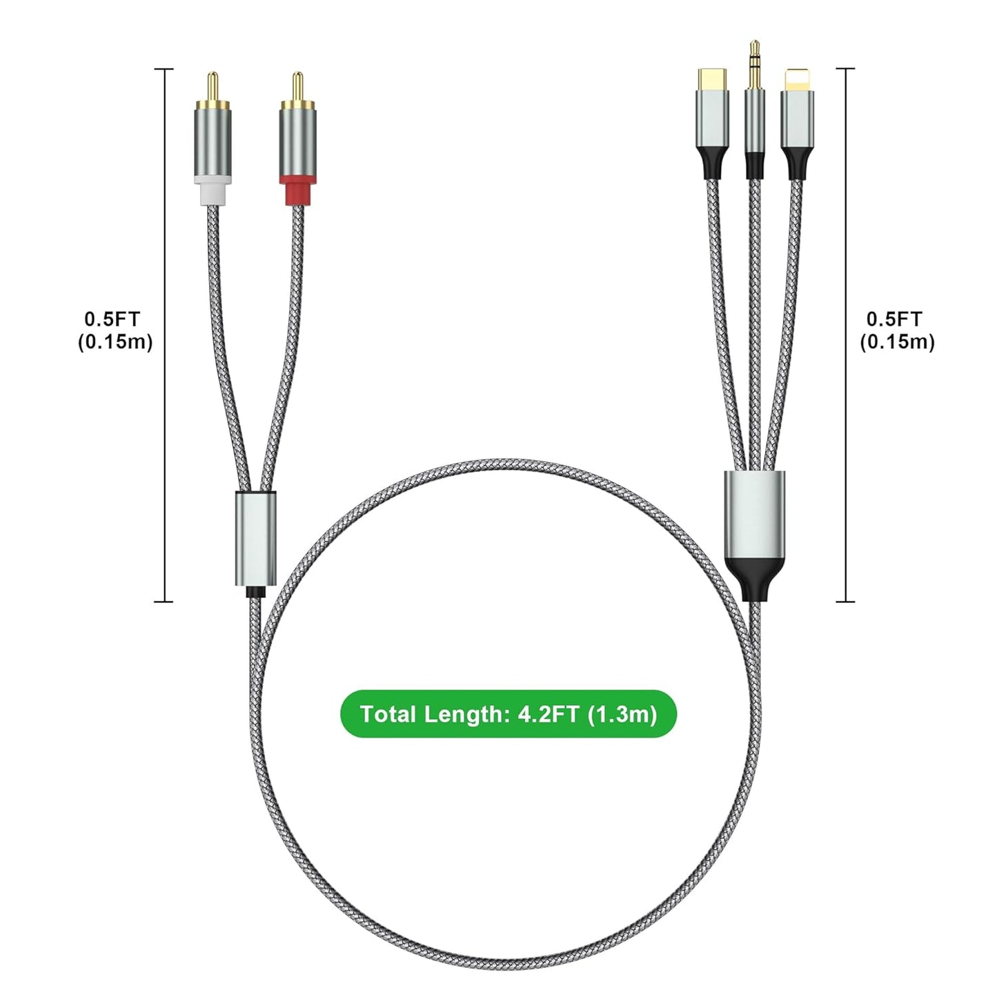 Apitiong 3.5mm 2 (3 1 Compatible)(4.26FT) Lightning to RCA Cable Audio Aux Adapter,RCA to CableUSB C to RCA Audio Cable
