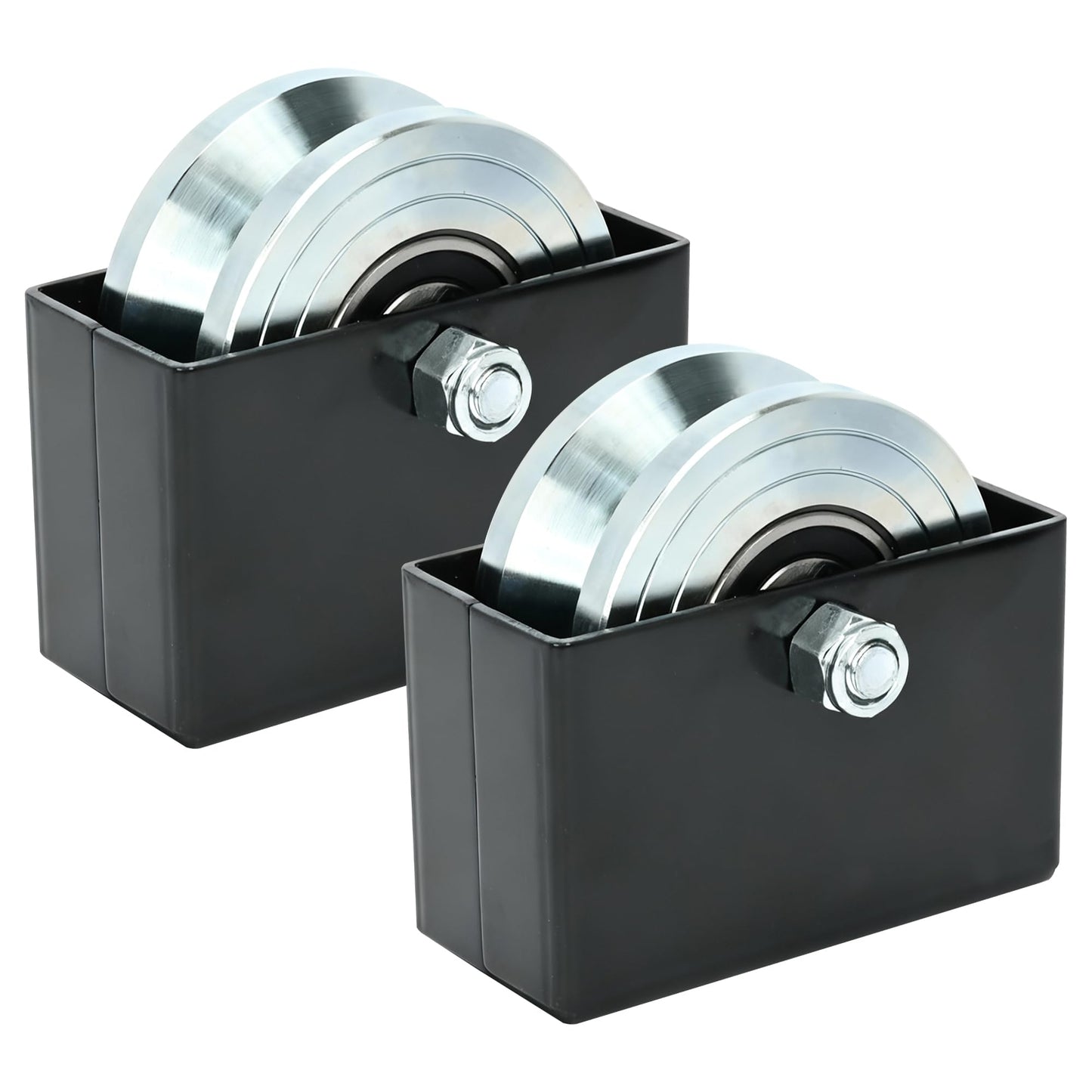 2 Sets 4'' V-Groove Sliding Gate Wheels with Welded Bracket Box, Heavy Duty Inverted V Tracks Sliding Gate Rollers, Double Sealed Bearing 3000 Lbs Capacity