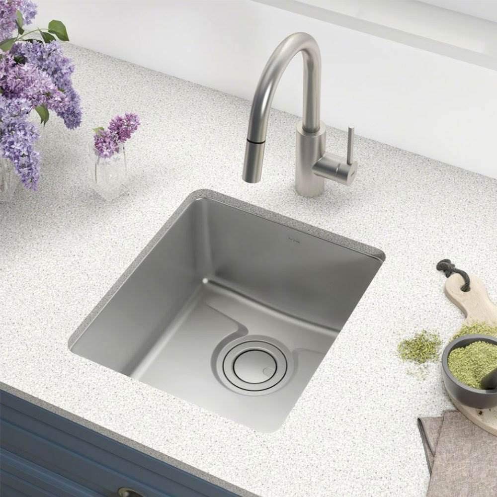 KRAUS Dex 17-Inch Undermount Single Bowl TRU16 Gauge Stainless Steel Kitchen Bar Sink with DrainAssure WaterWay and VersiDrain Assembly in Radiant Pearl Finish, KD1US17B