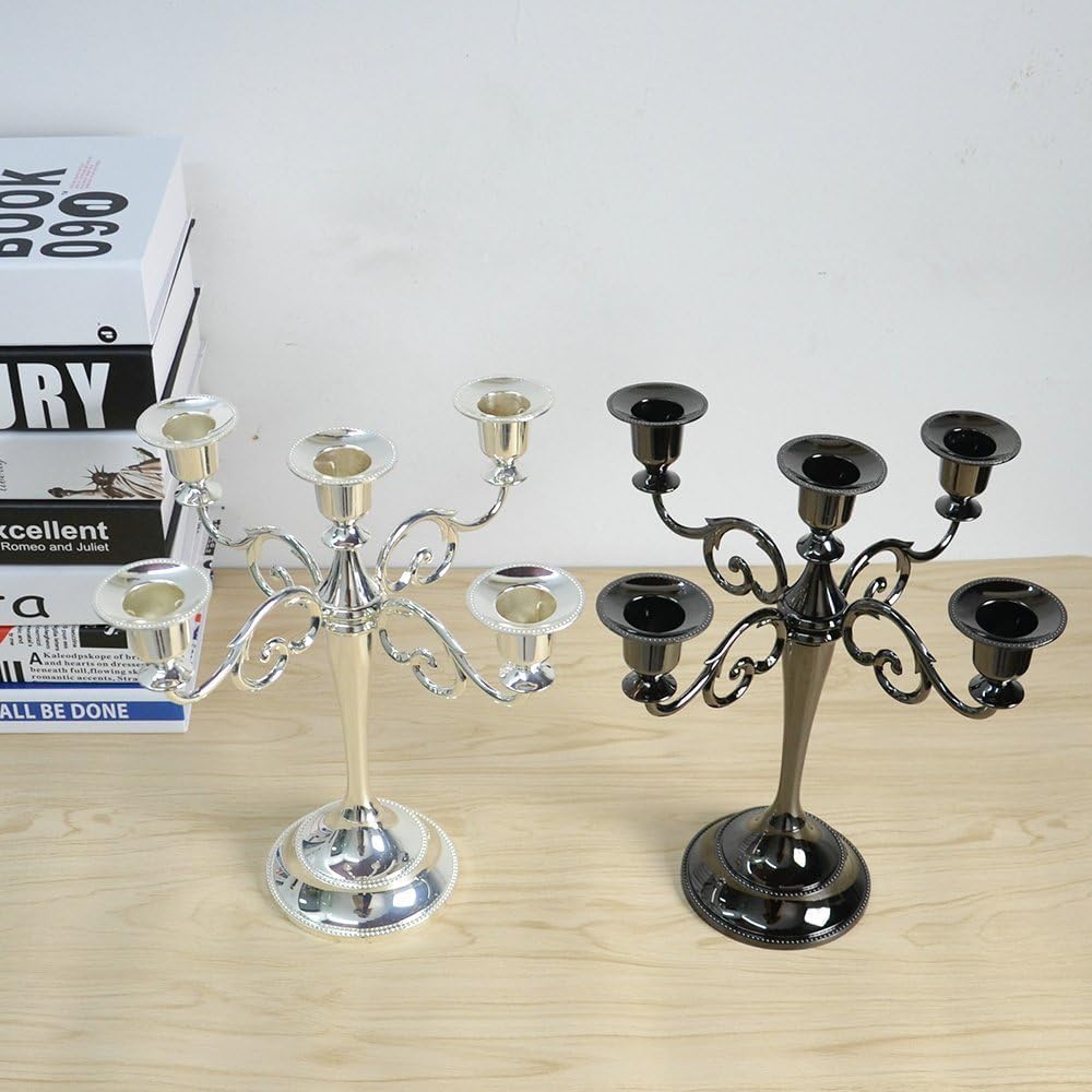 Skiennix Black Candelabra Candle Holders - 10.6 Inch Tall for Pillar & Taper Candles | Easy Assembly Halloween Decor