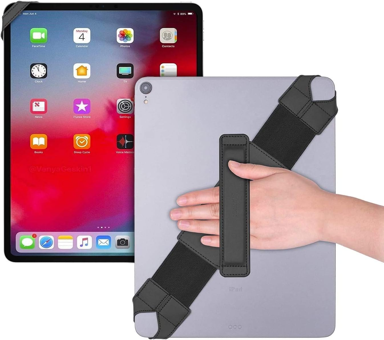 joylink 360 2018, 12.9 Inch Universal Tablet Hand Strap Holder, Degrees Swivel Leather Handle Grip with Elastic Belt