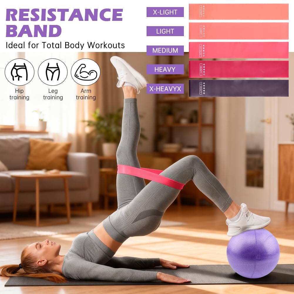 Quivorant Pilates Equipment Kit for Home Workout - 10-Piece Set with Pilates Ring, Mini Exercise Ball, 5 Resistance Bands, Core Sliders & Grip Socks - Full Body Toning Fitness Starter Kit with Bag