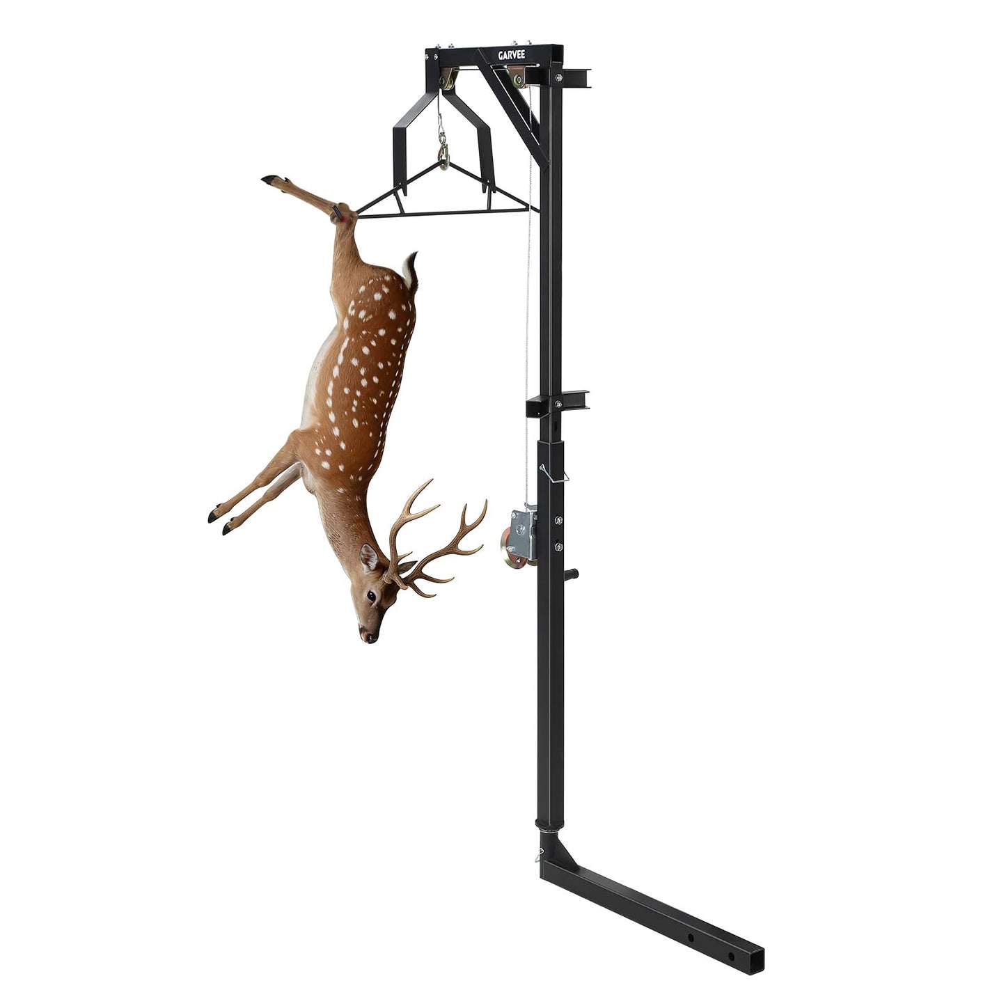 GarveeTech 500LBS Heavy-Duty Deer Hoist Kit with Winch & Gambrel, Hitch Game Hoist with Lifting Platform – 360° Swivel & Adjustable Height for, Skinning & Game Processing