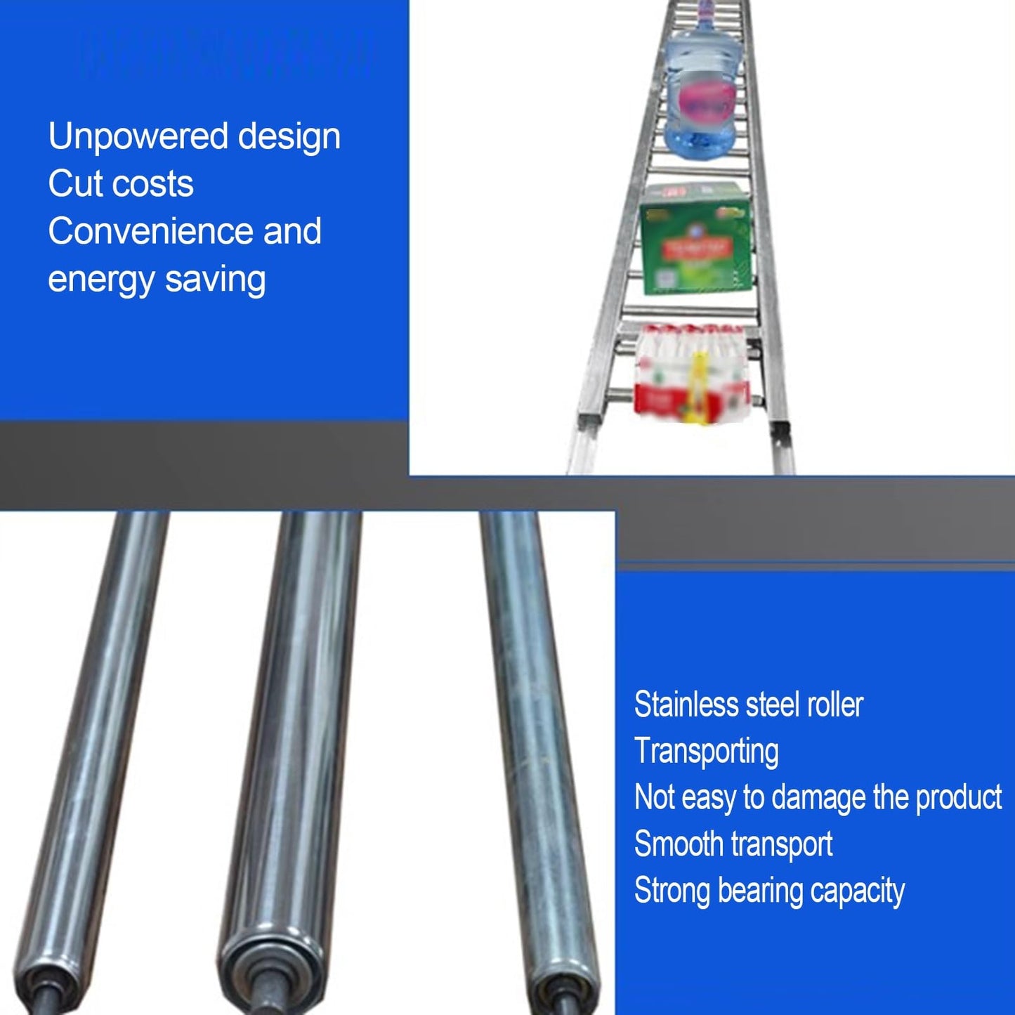 Light-Duty Gravity Roller Conveyor, Unpowered Anti-Rust Galvanized Steel Slides, Portable Bucket Unloading System for Warehouses & Factories (Silver, 30cm Width)